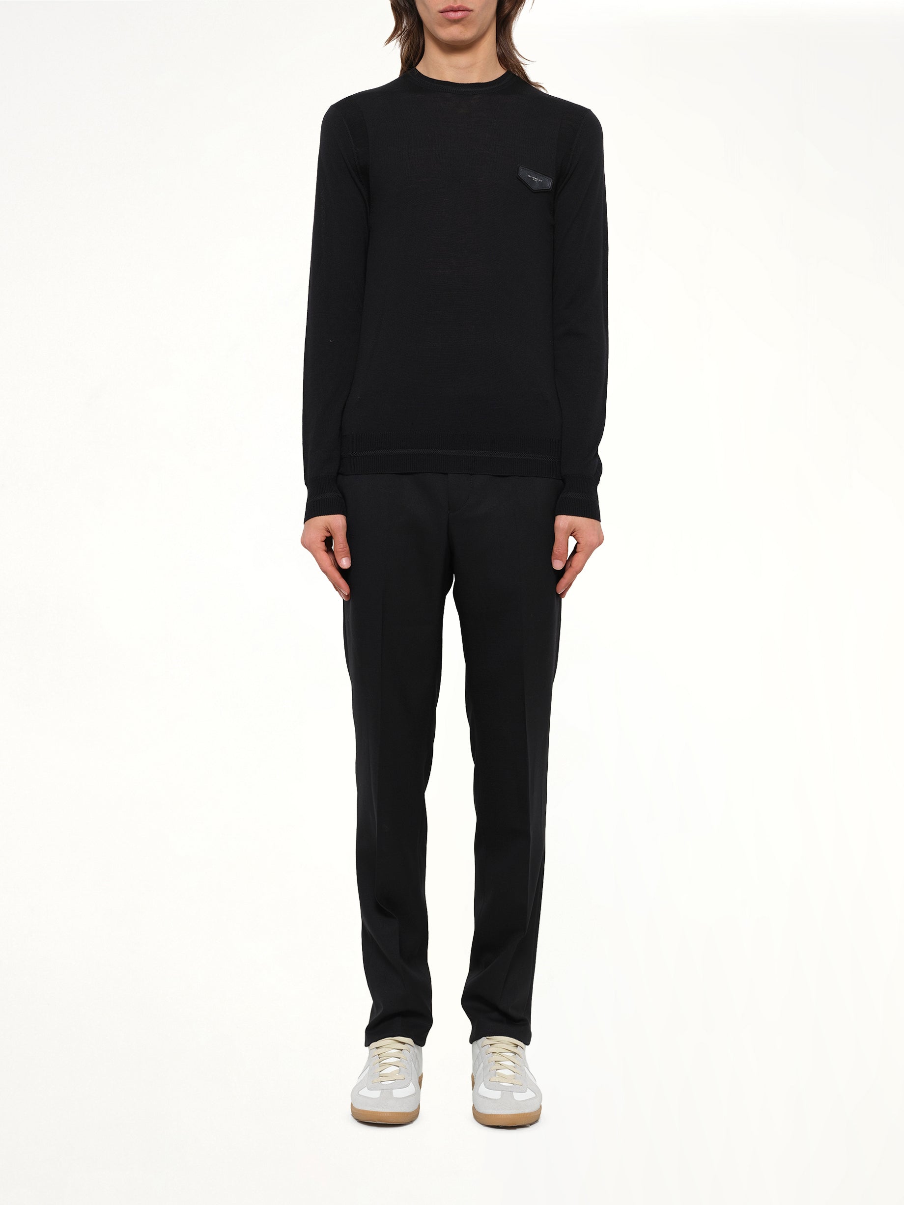 Leather Patch Pullover in Black
