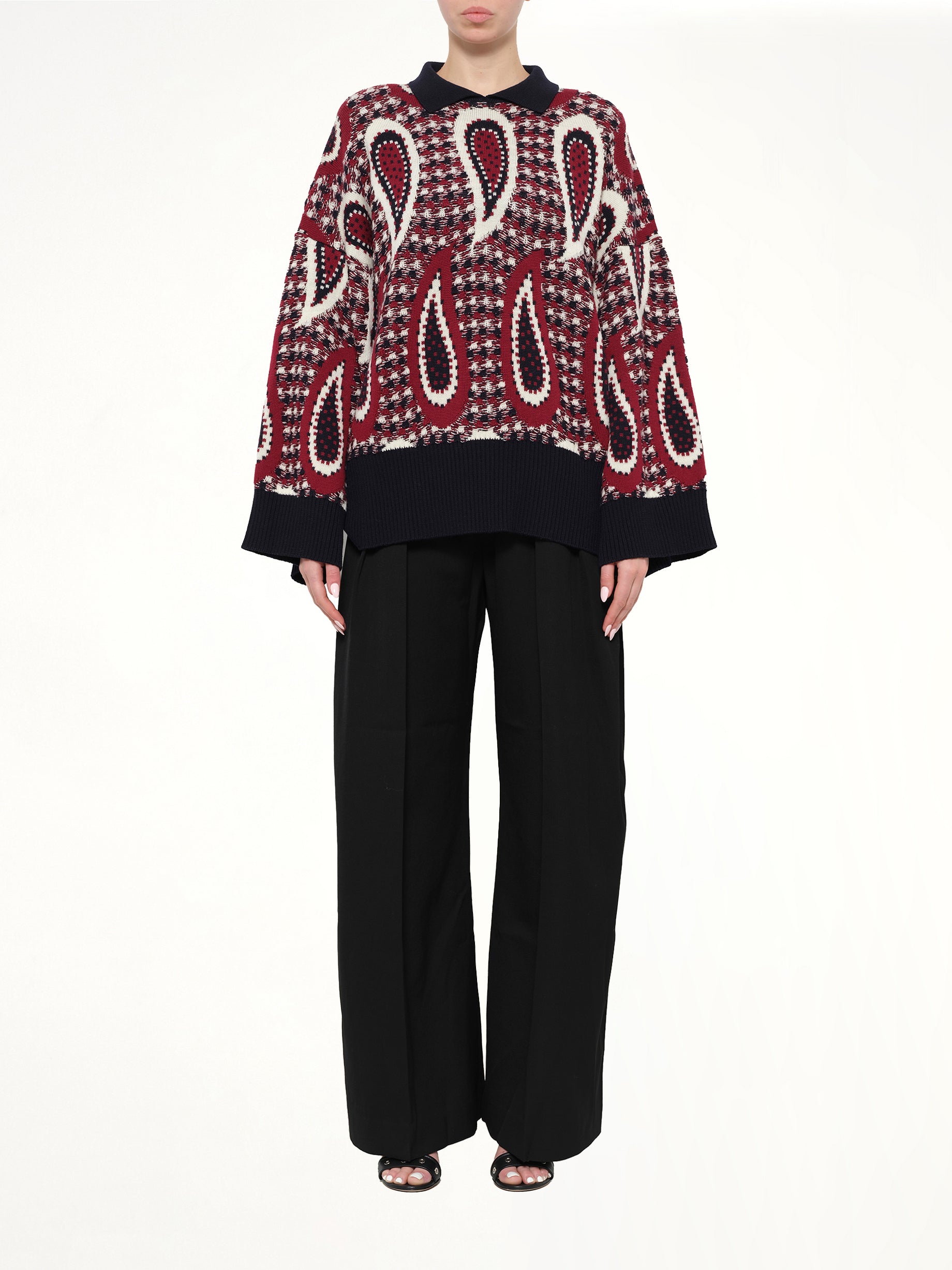 Paisley Merino Jumper in Scarlet