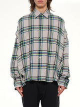 Wool Check Zipper Shirt in Light Grey