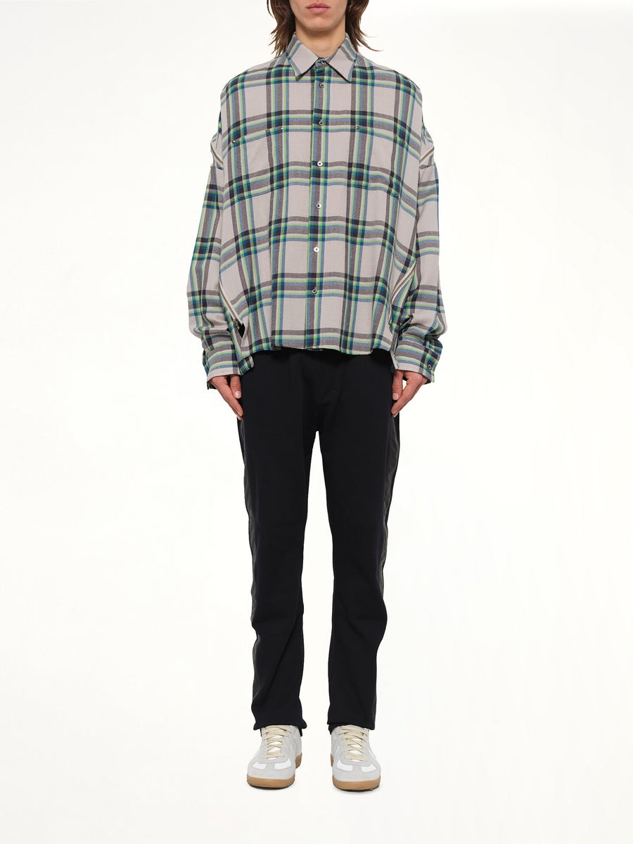 Wool Check Zipper Shirt in Light Grey