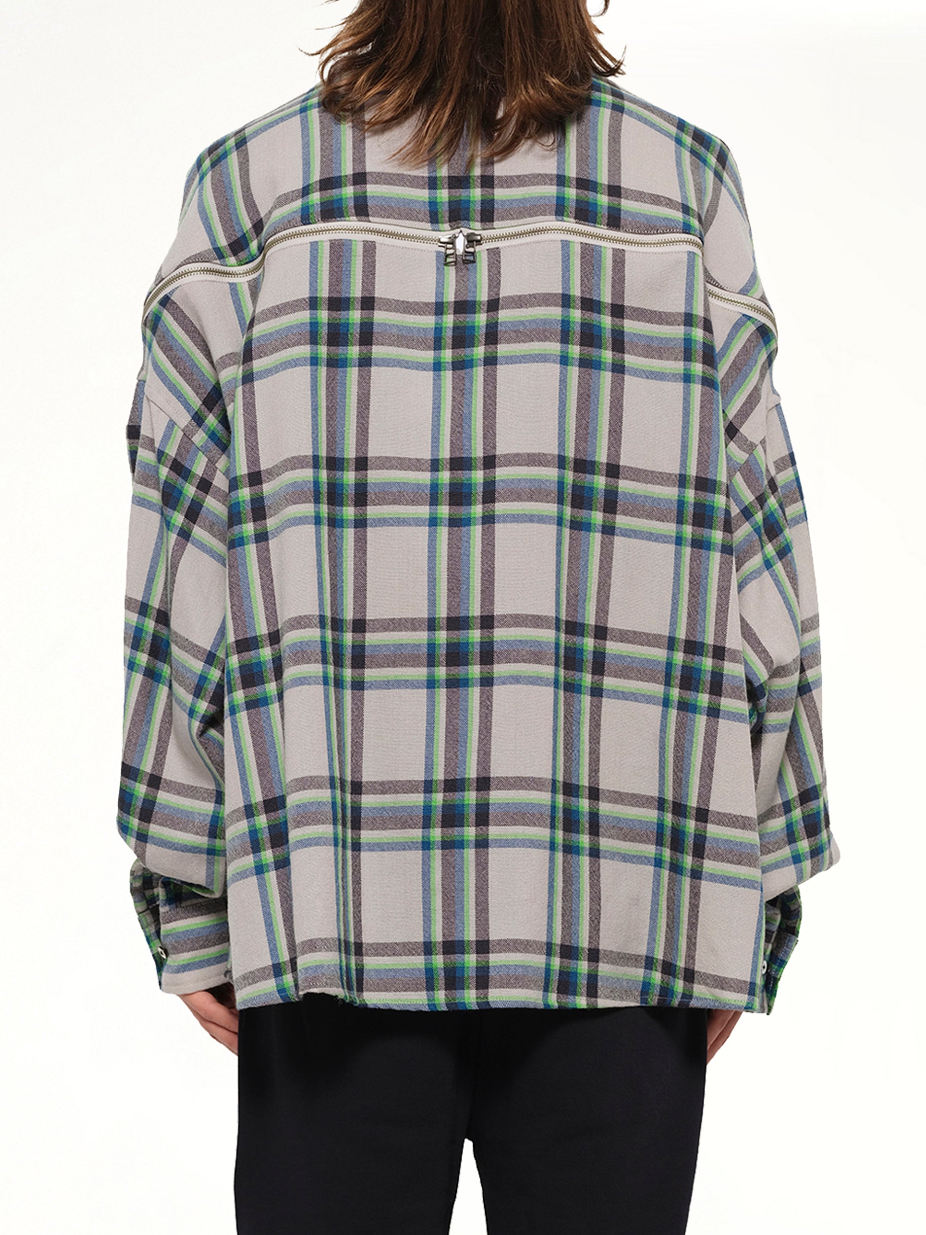 Wool Check Zipper Shirt in Light Grey