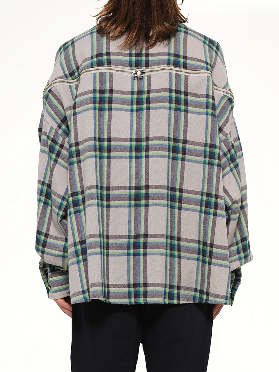 Wool Check Zipper Shirt in Light Grey
