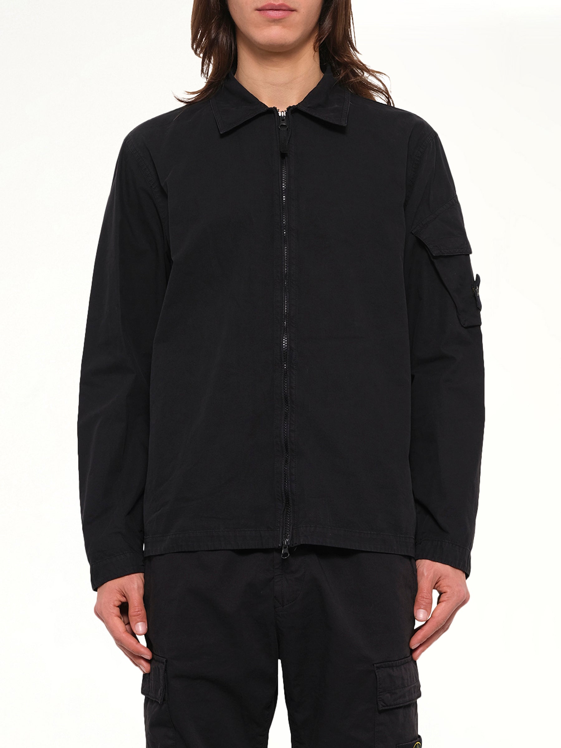 1200022 Cotton Sleeve Pocket Shirt in Black