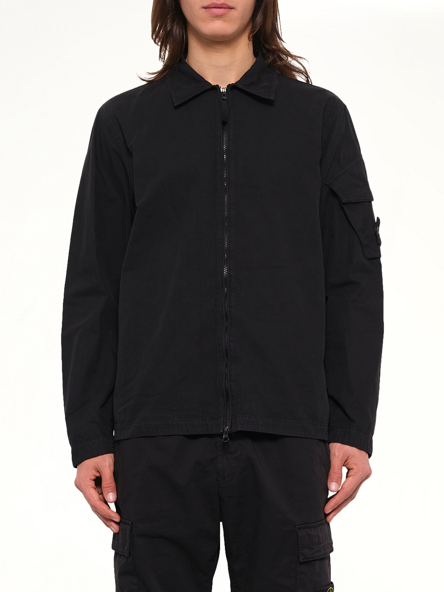 1200022 Cotton Sleeve Pocket Shirt in Black