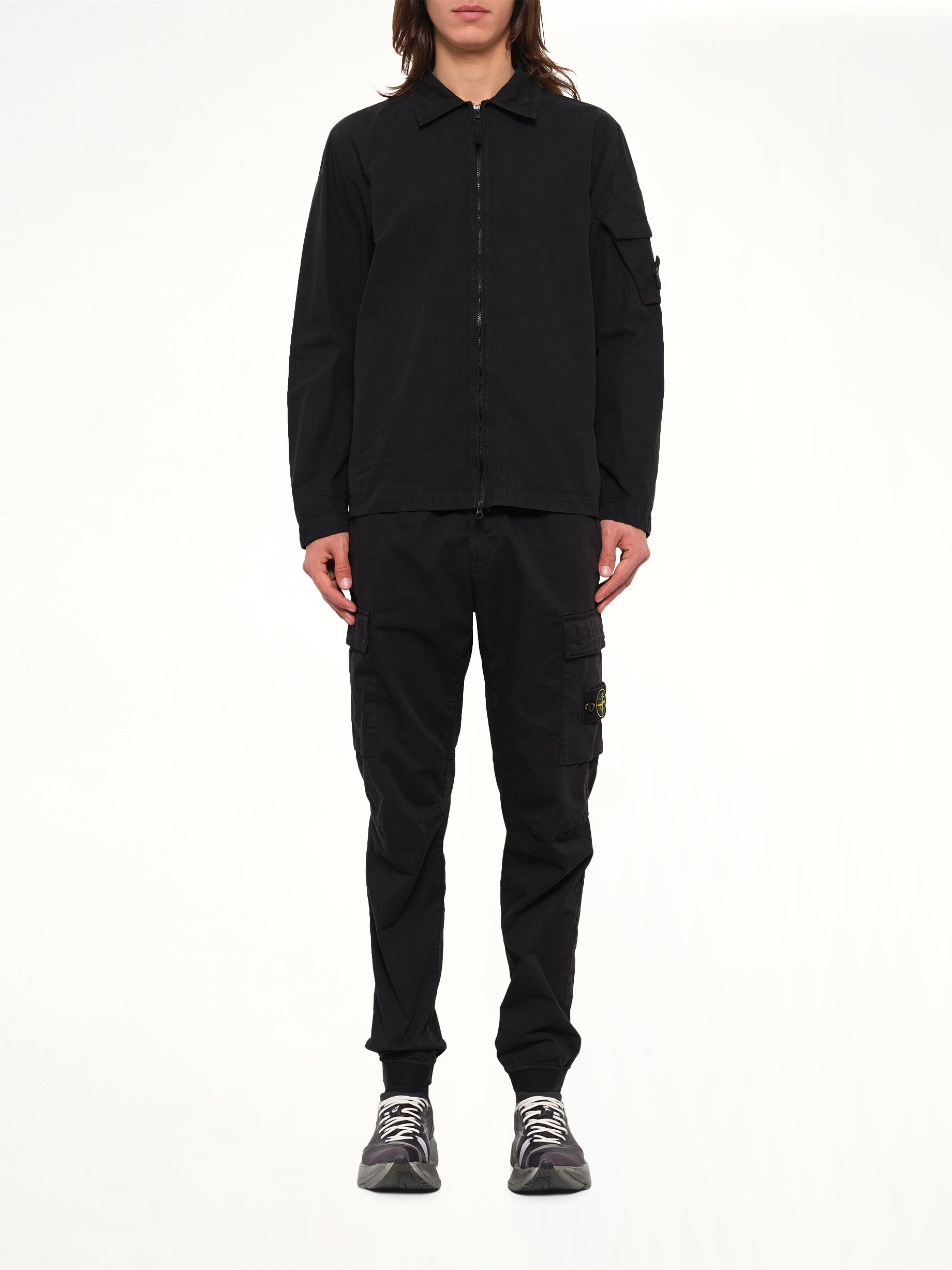 1200022 Cotton Sleeve Pocket Shirt in Black