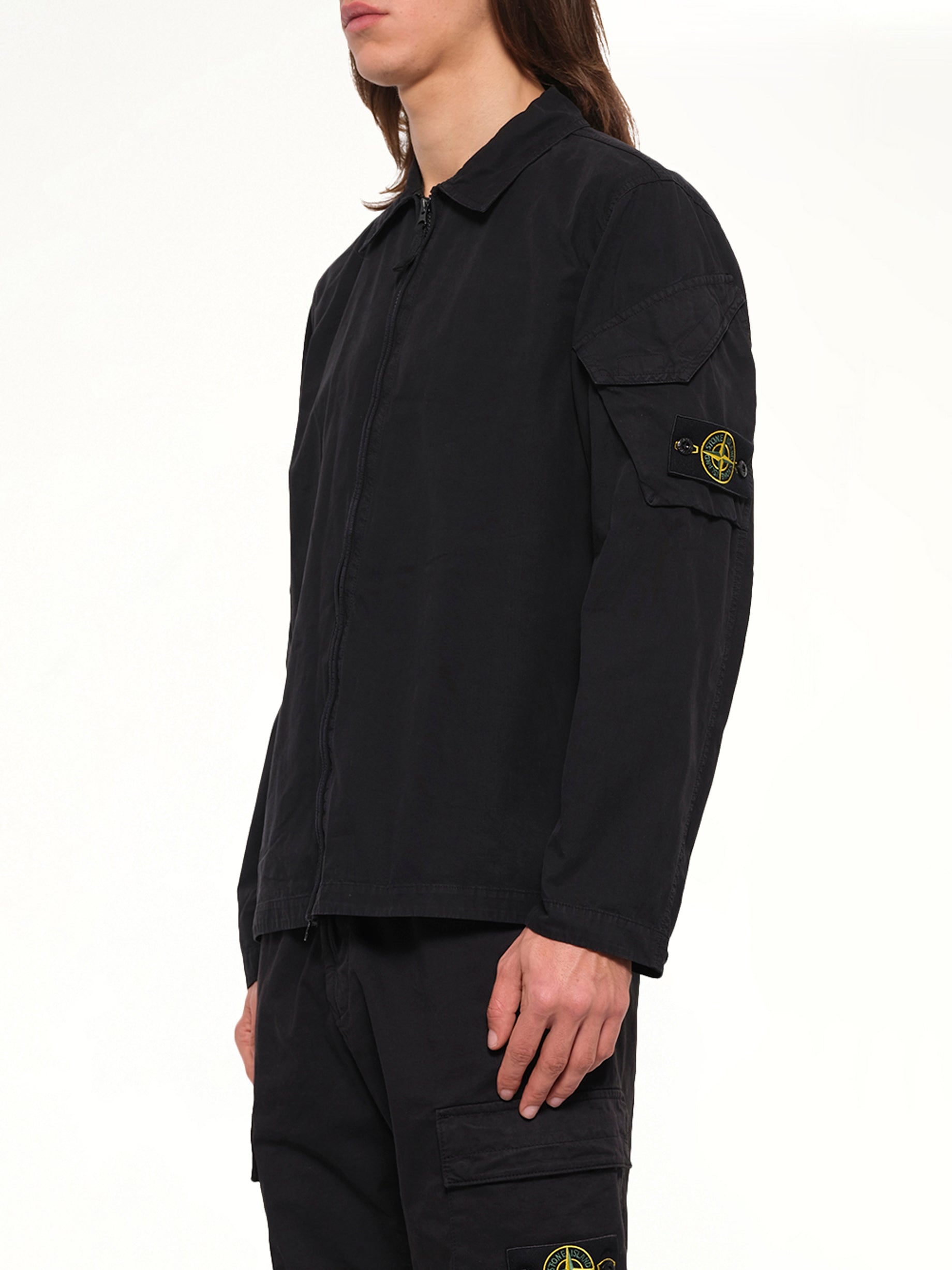 1200022 Cotton Sleeve Pocket Shirt in Black