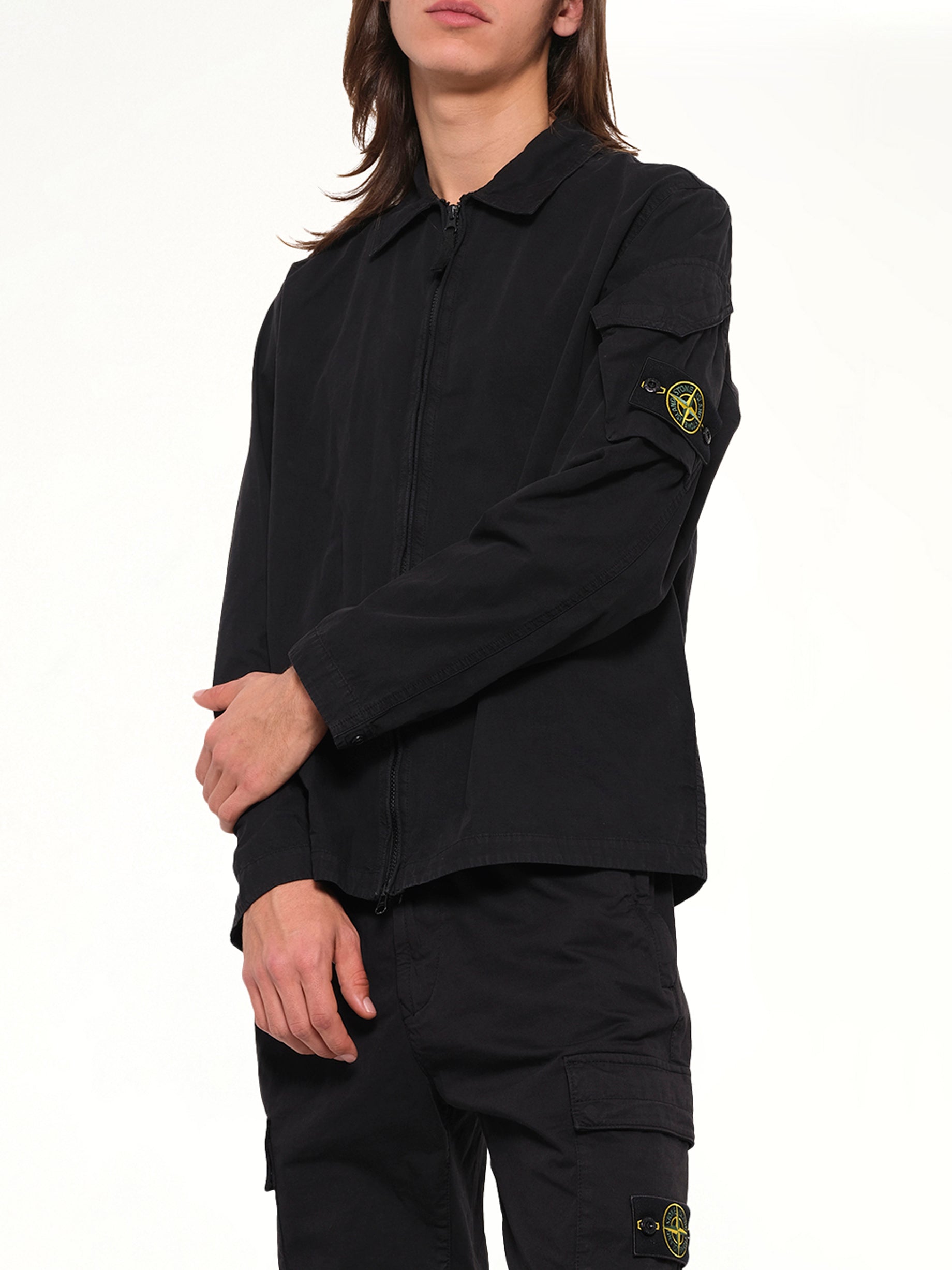 1200022 Cotton Sleeve Pocket Shirt in Black