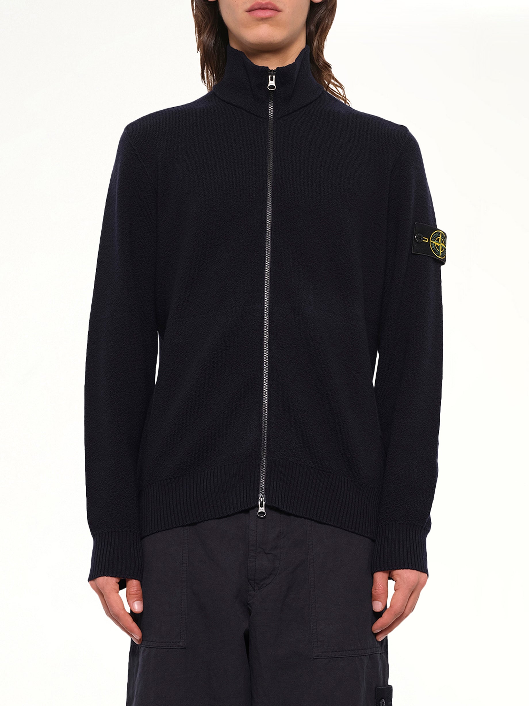 5100012 Light RWS Wool Zip-Up Cardigan in Navy Blue