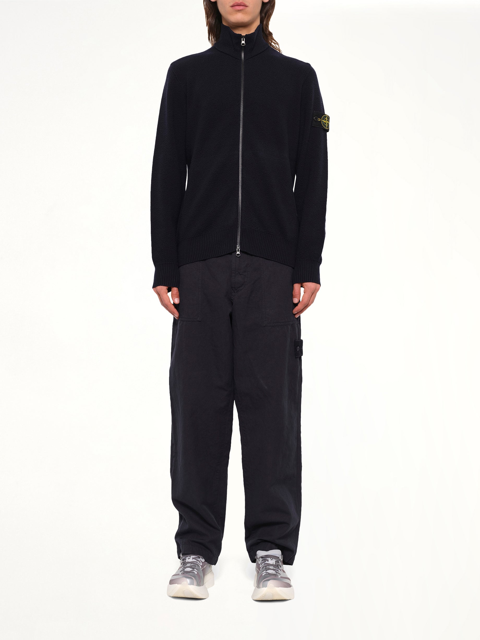 5100012 Light RWS Wool Zip-Up Cardigan in Navy Blue