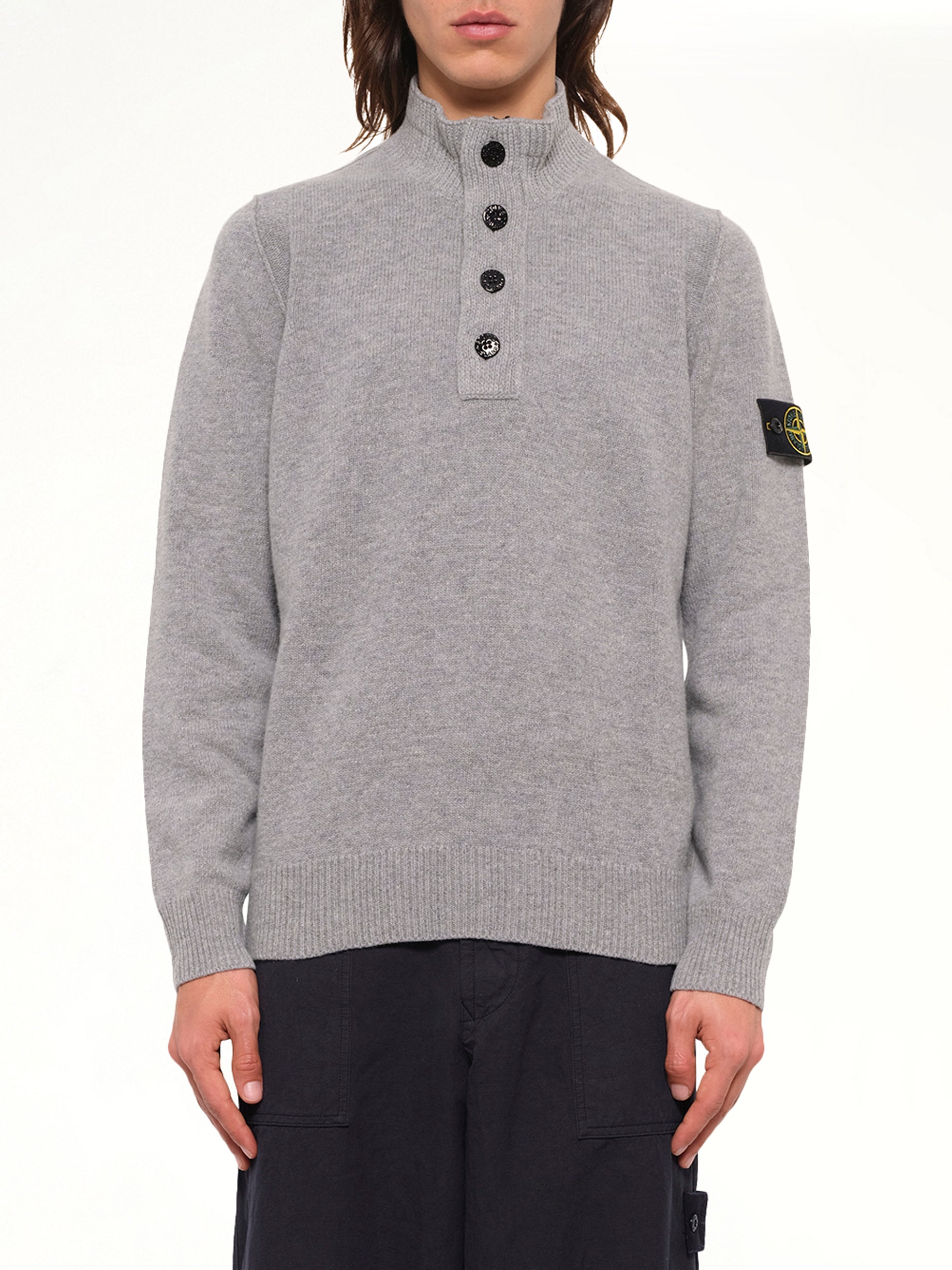 5100040 Lambswool Half-Zip Sweater in Grey Melange