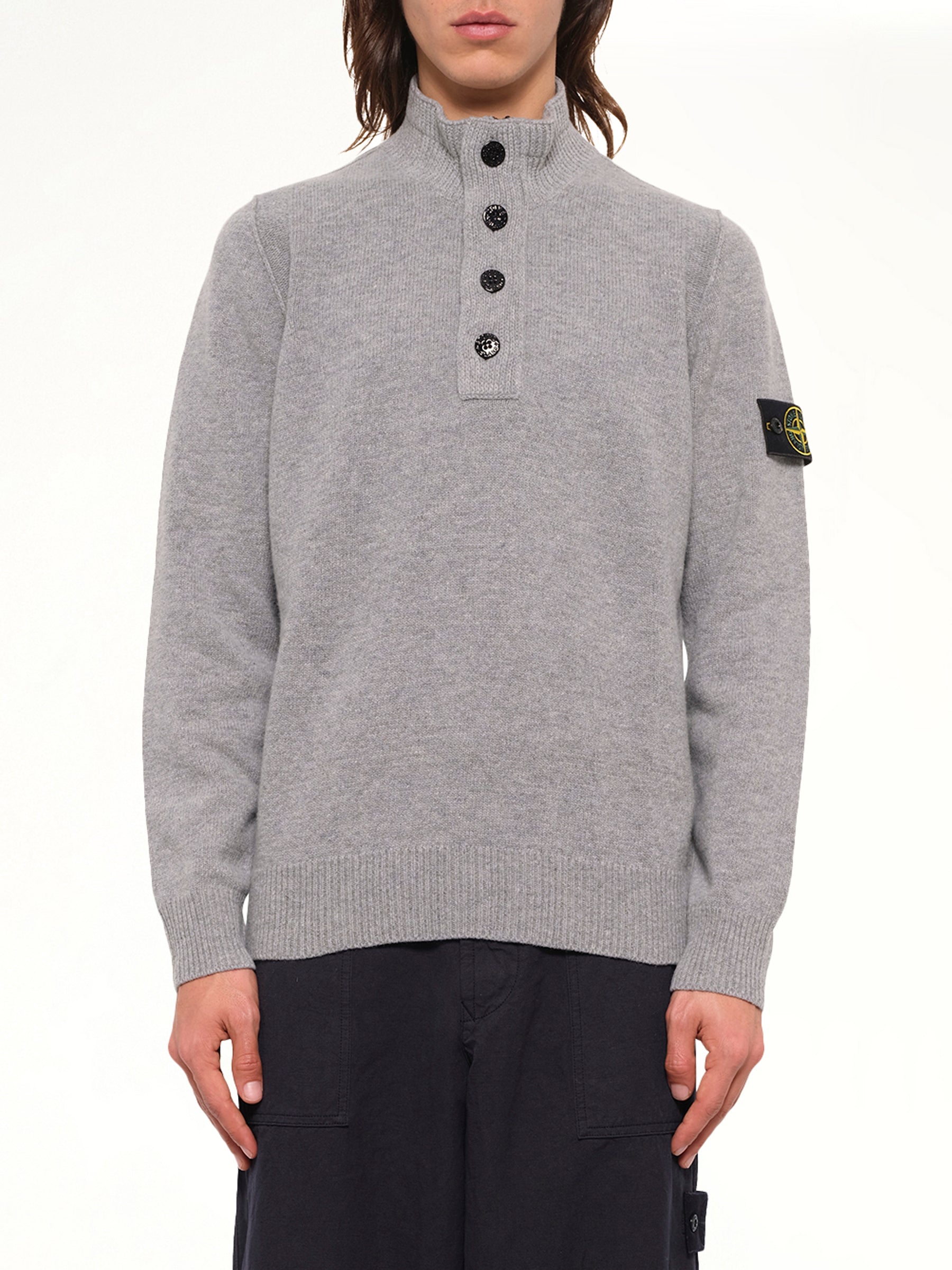 5100040 Lambswool Half-Zip Sweater in Grey Melange