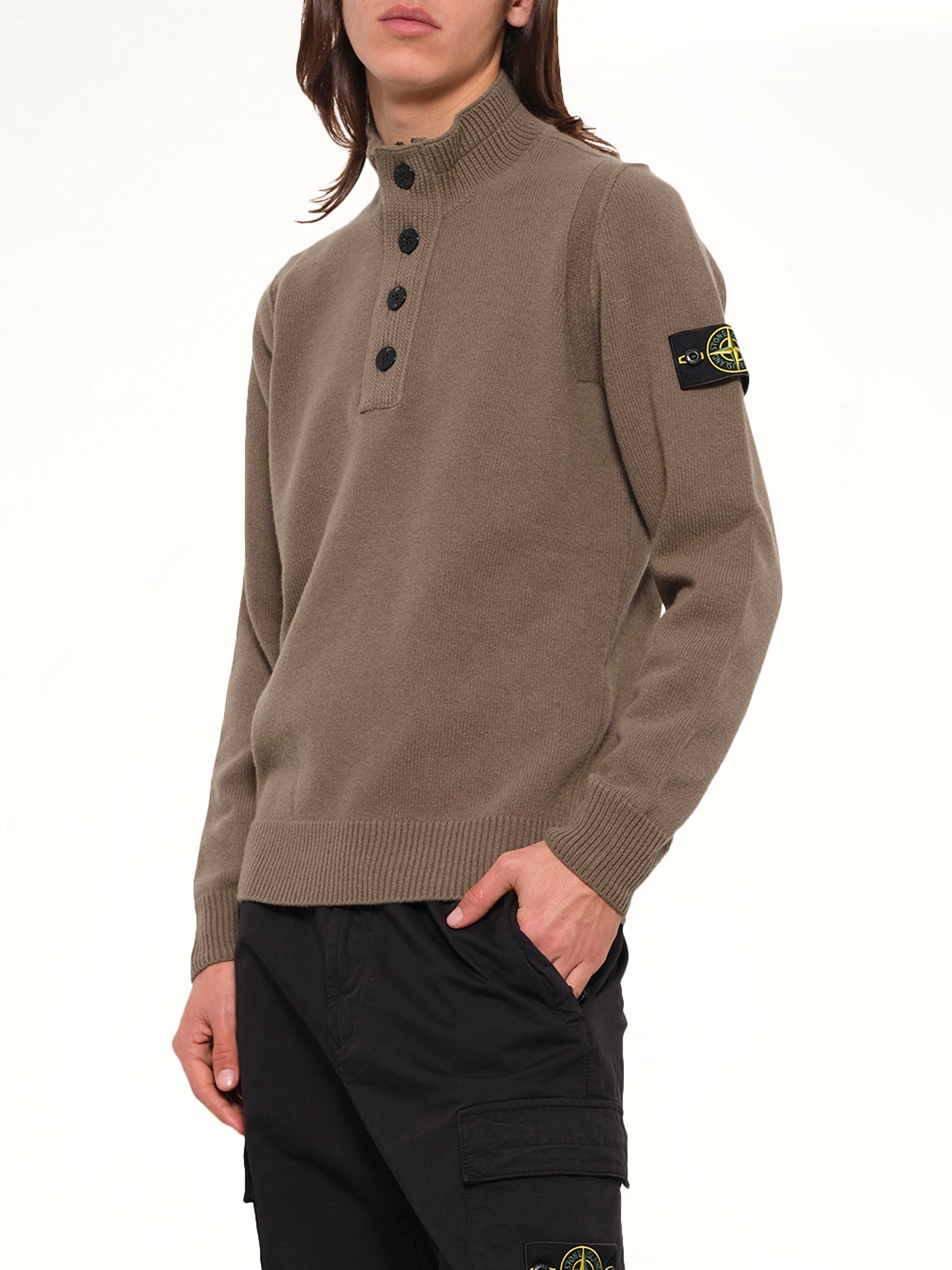 5100040 Lambswool Half-Zip Sweater in Military Green