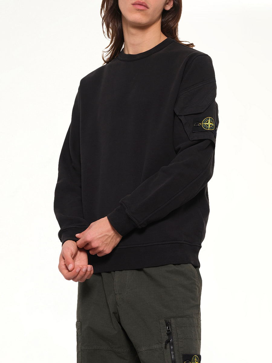 6100015 Brushed Cotton Sleeve Pocket Sweatshirt in Black