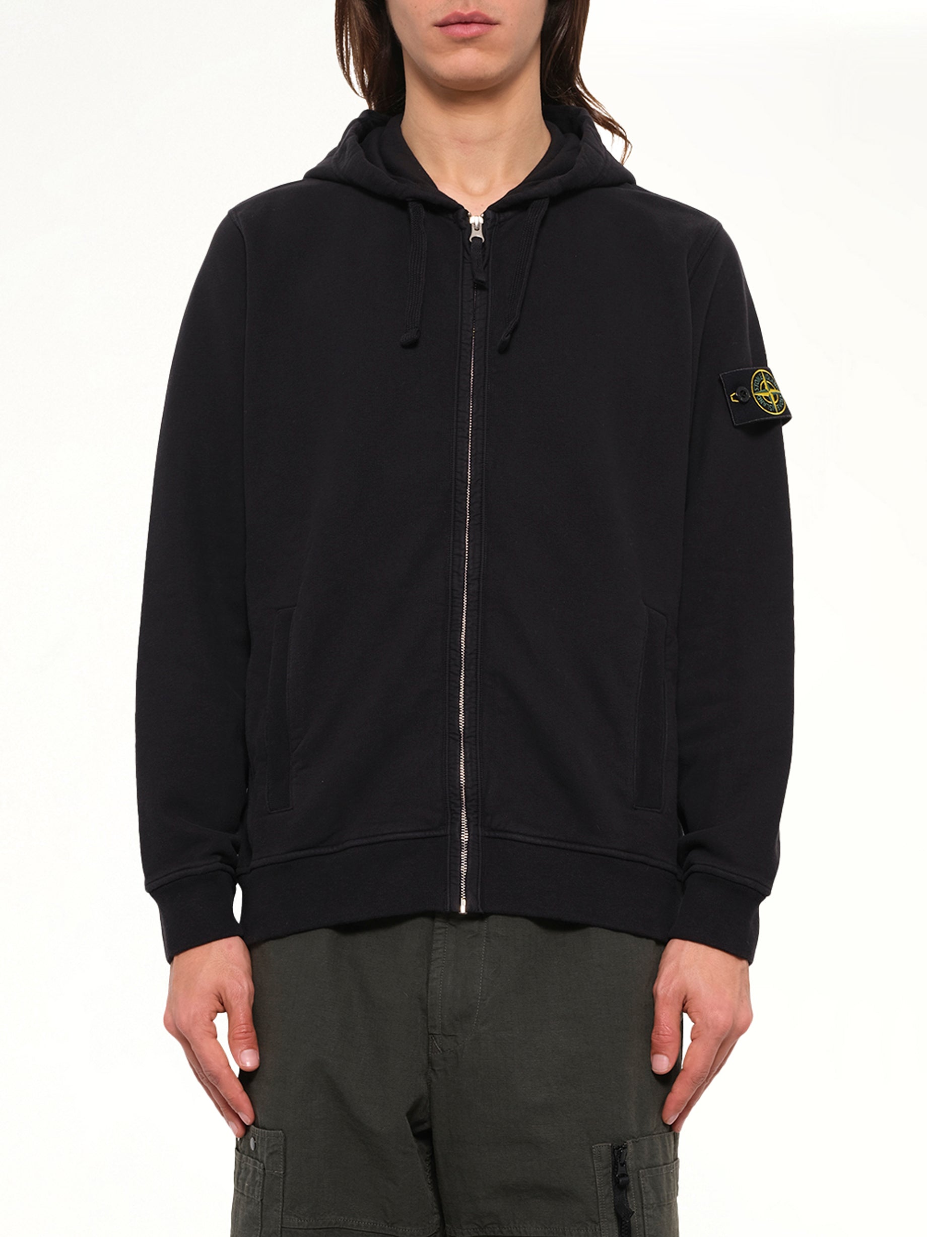 6100067 Brushed Cotton Zip-Up Hoodie in Black