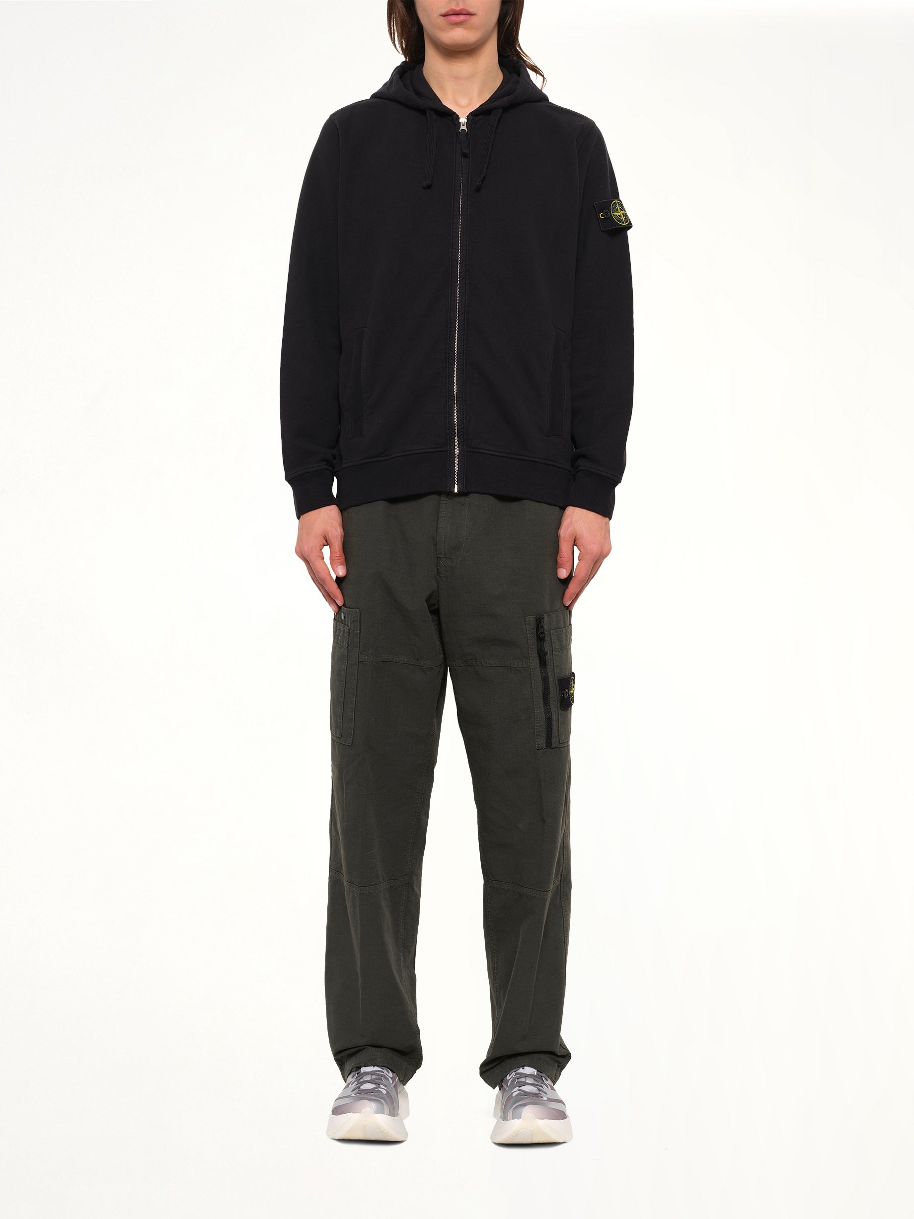 6100067 Brushed Cotton Zip-Up Hoodie in Black