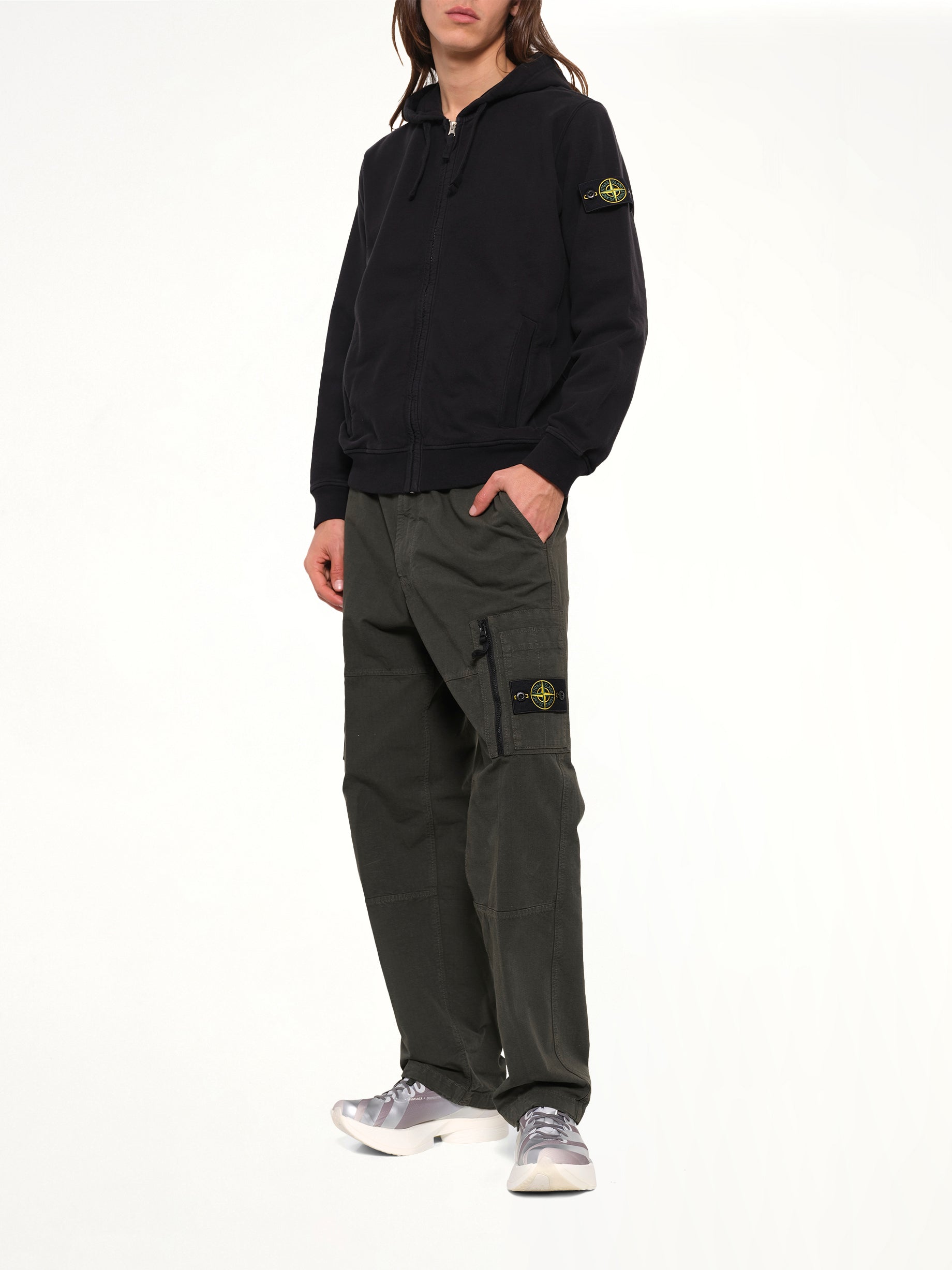 6100067 Brushed Cotton Zip-Up Hoodie in Black