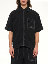 Script Linen Pocket Shirt in Black