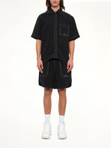 Script Linen Pocket Shirt in Black