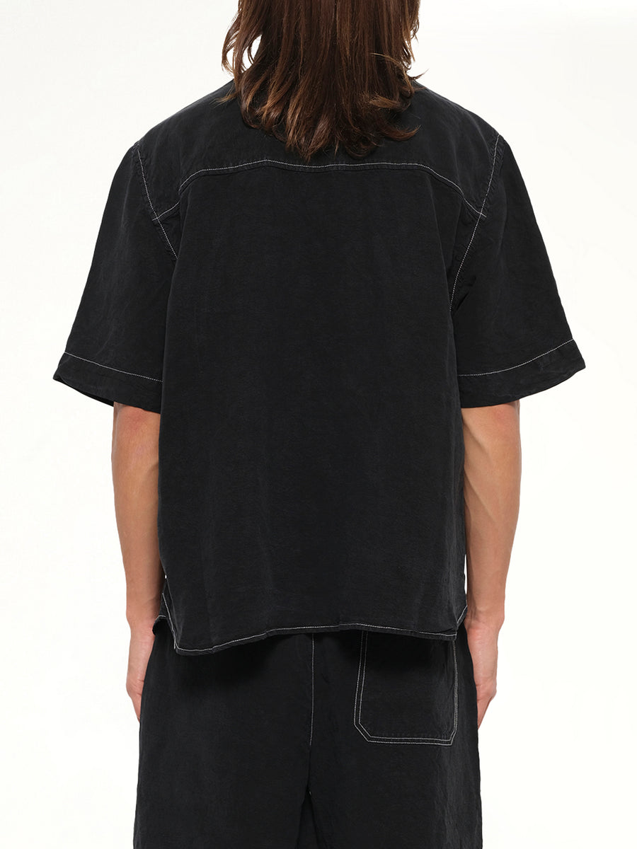 Script Linen Pocket Shirt in Black