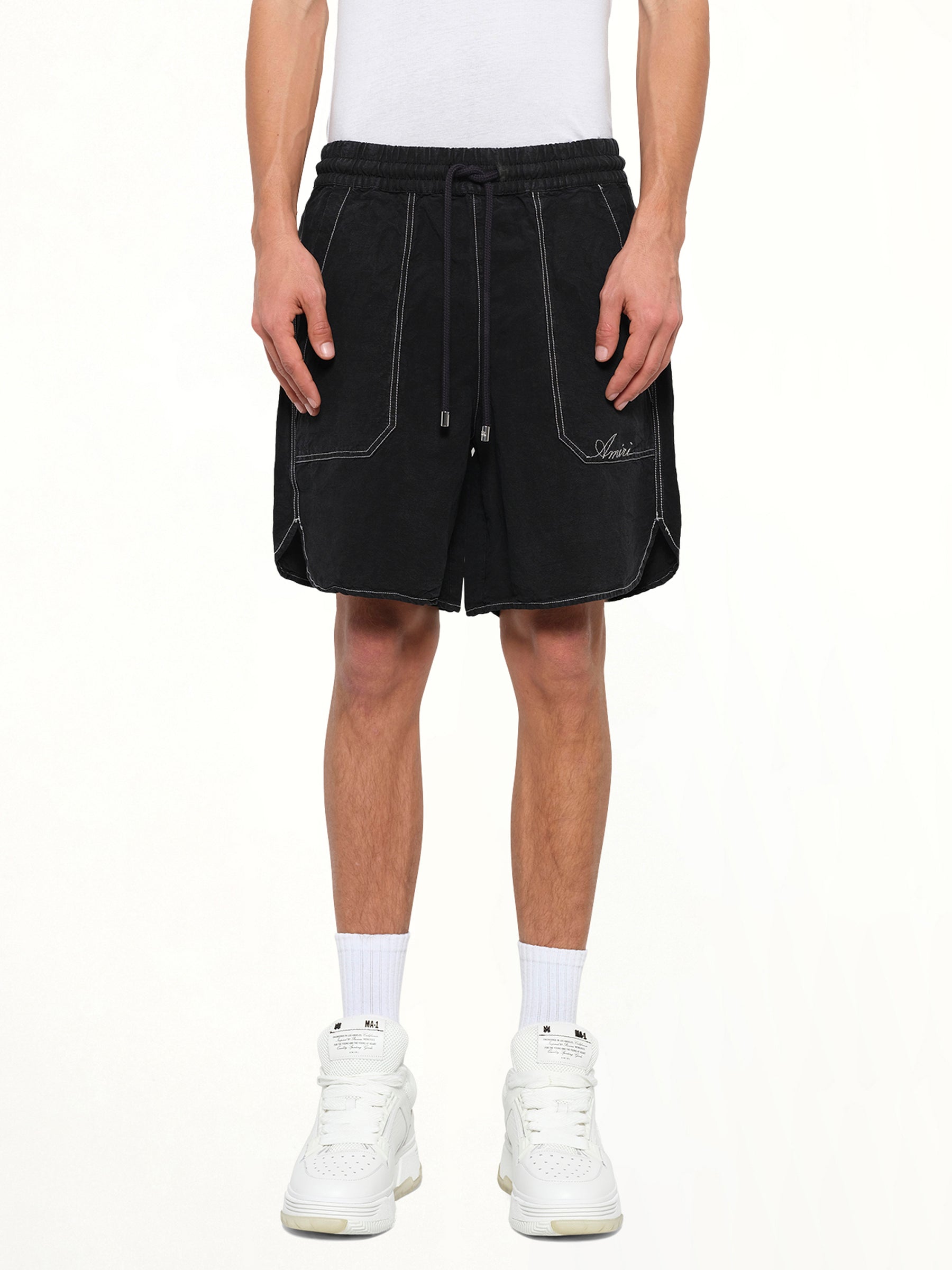 Script Linen Short in Black