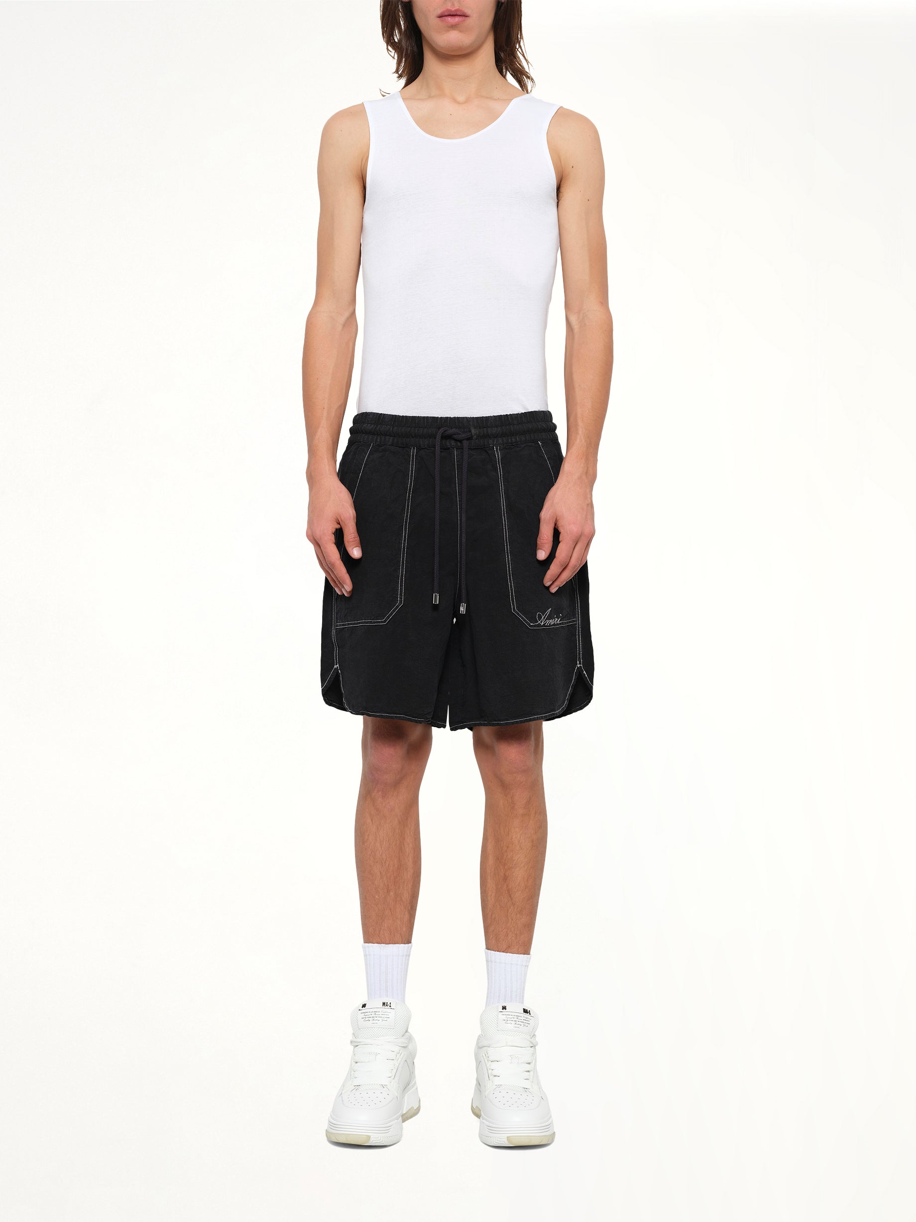 Script Linen Short in Black