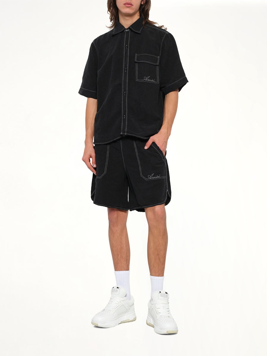 Script Linen Short in Black
