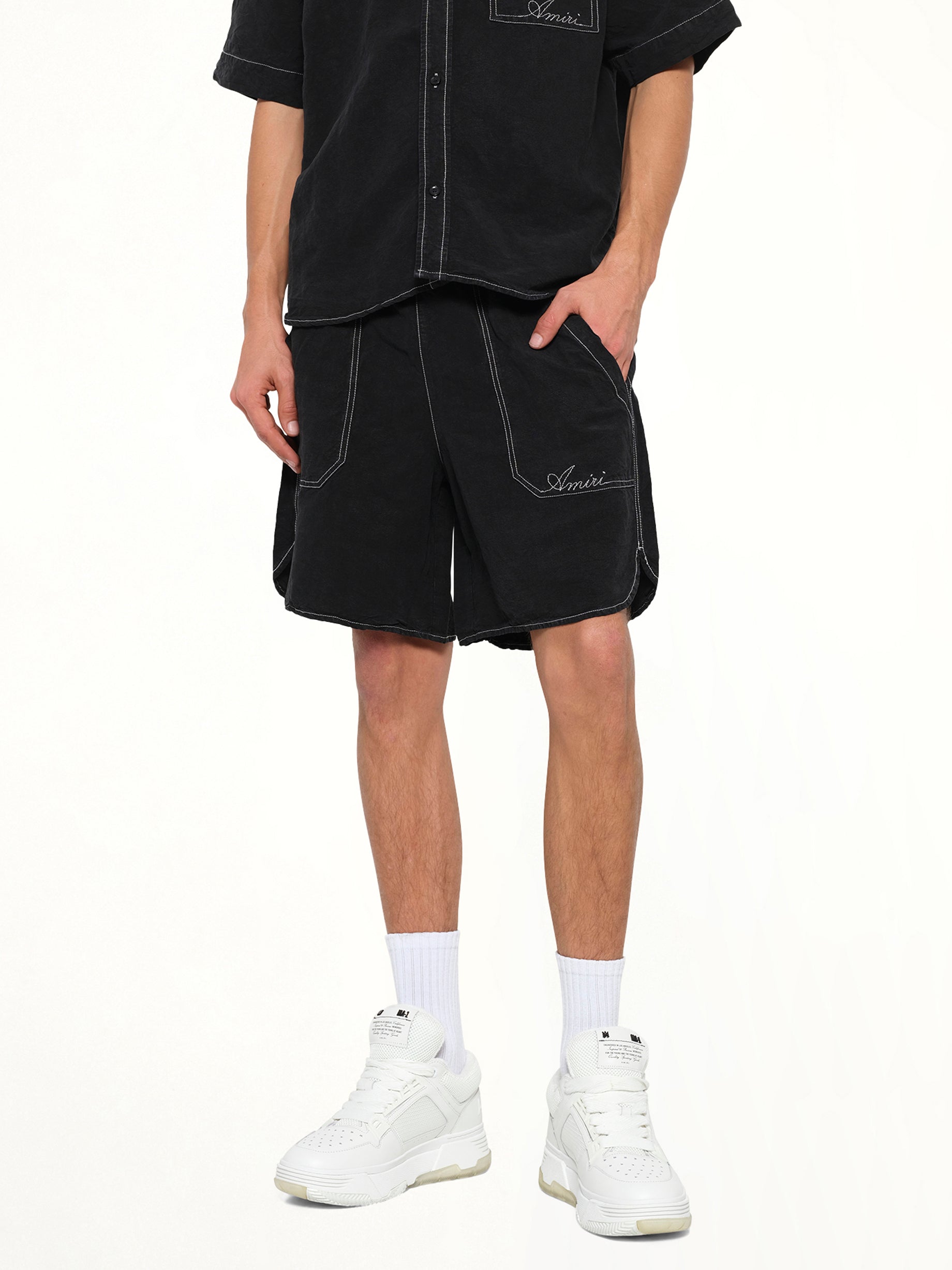 Script Linen Short in Black