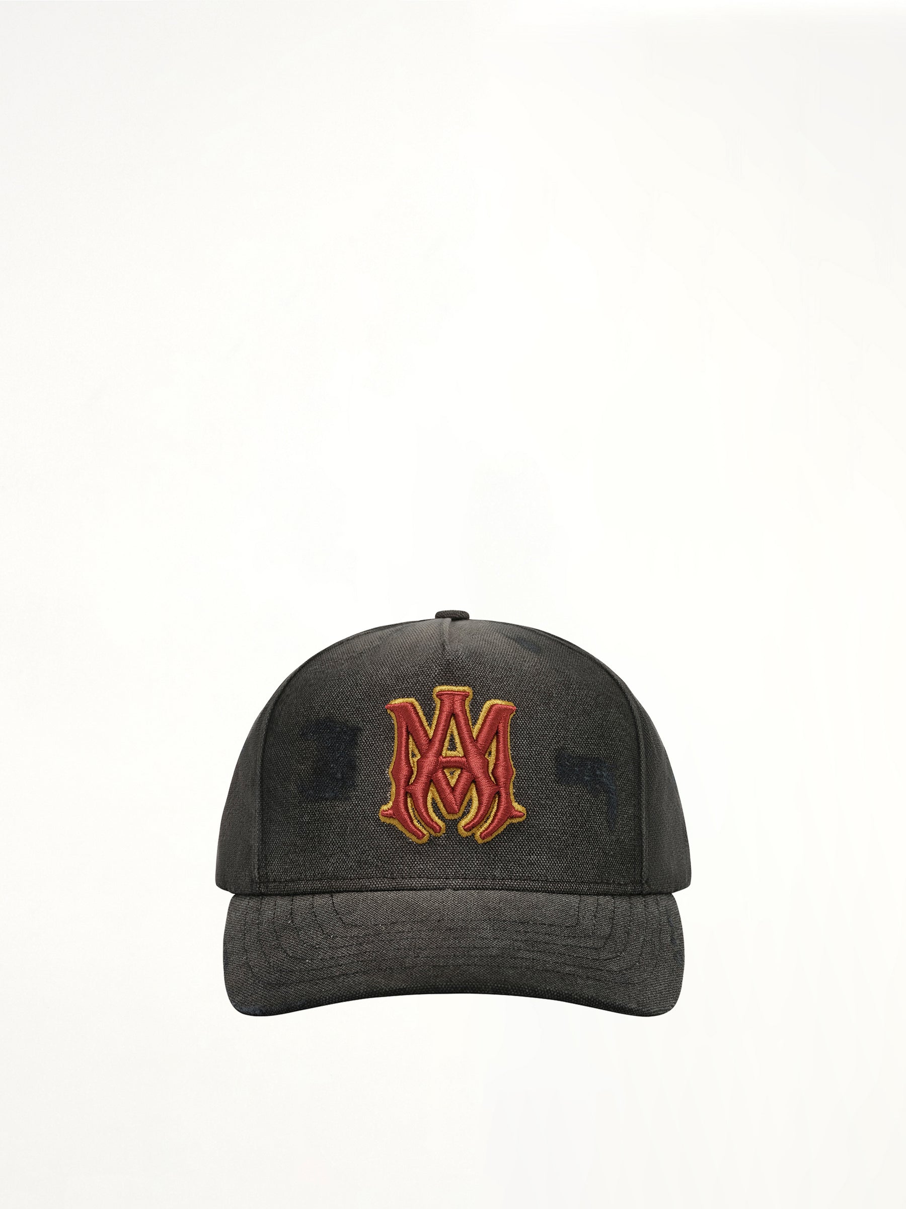 MA Distressed Outline Baseball Cap in Black
