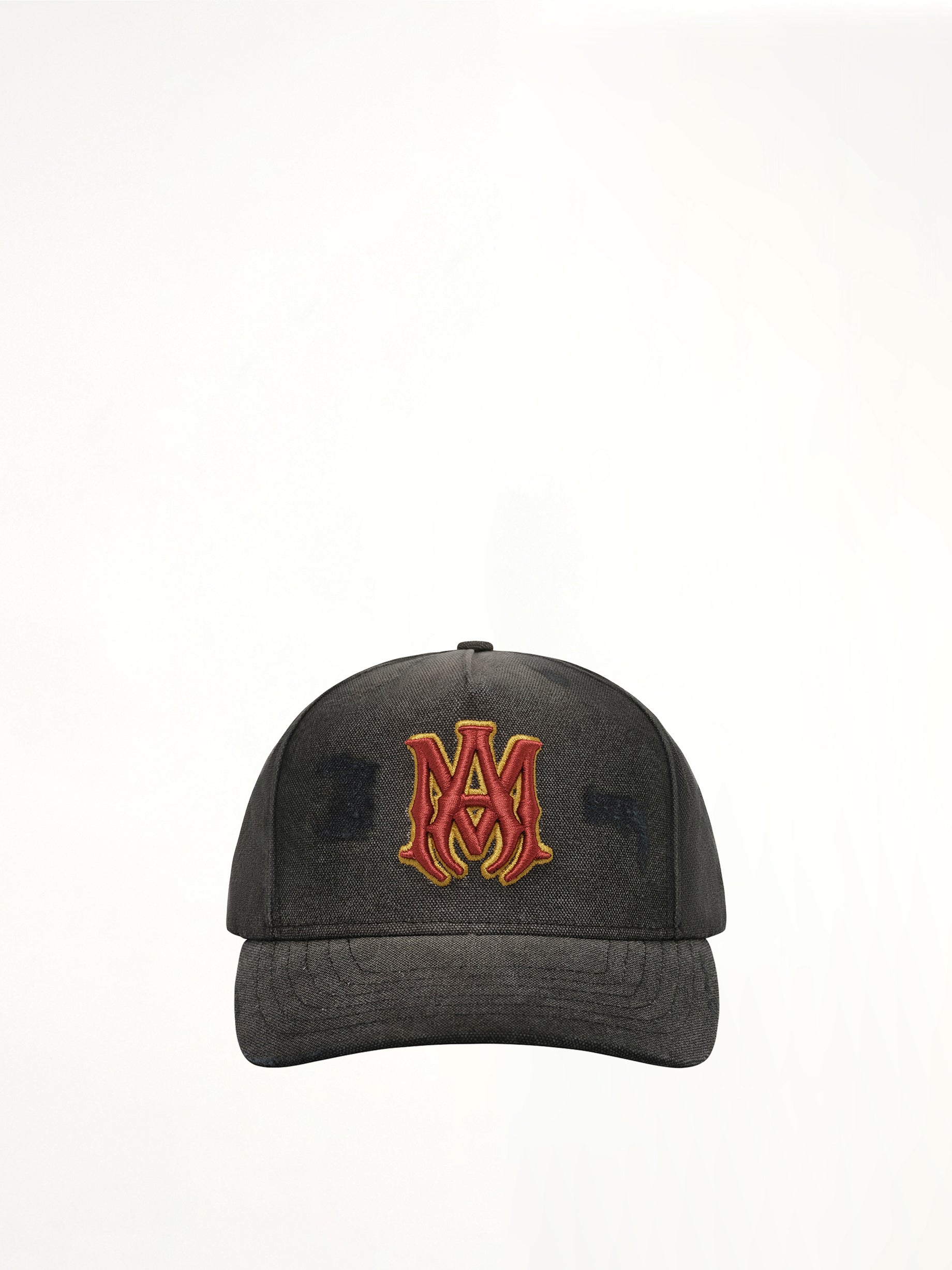 MA Distressed Outline Baseball Cap in Black