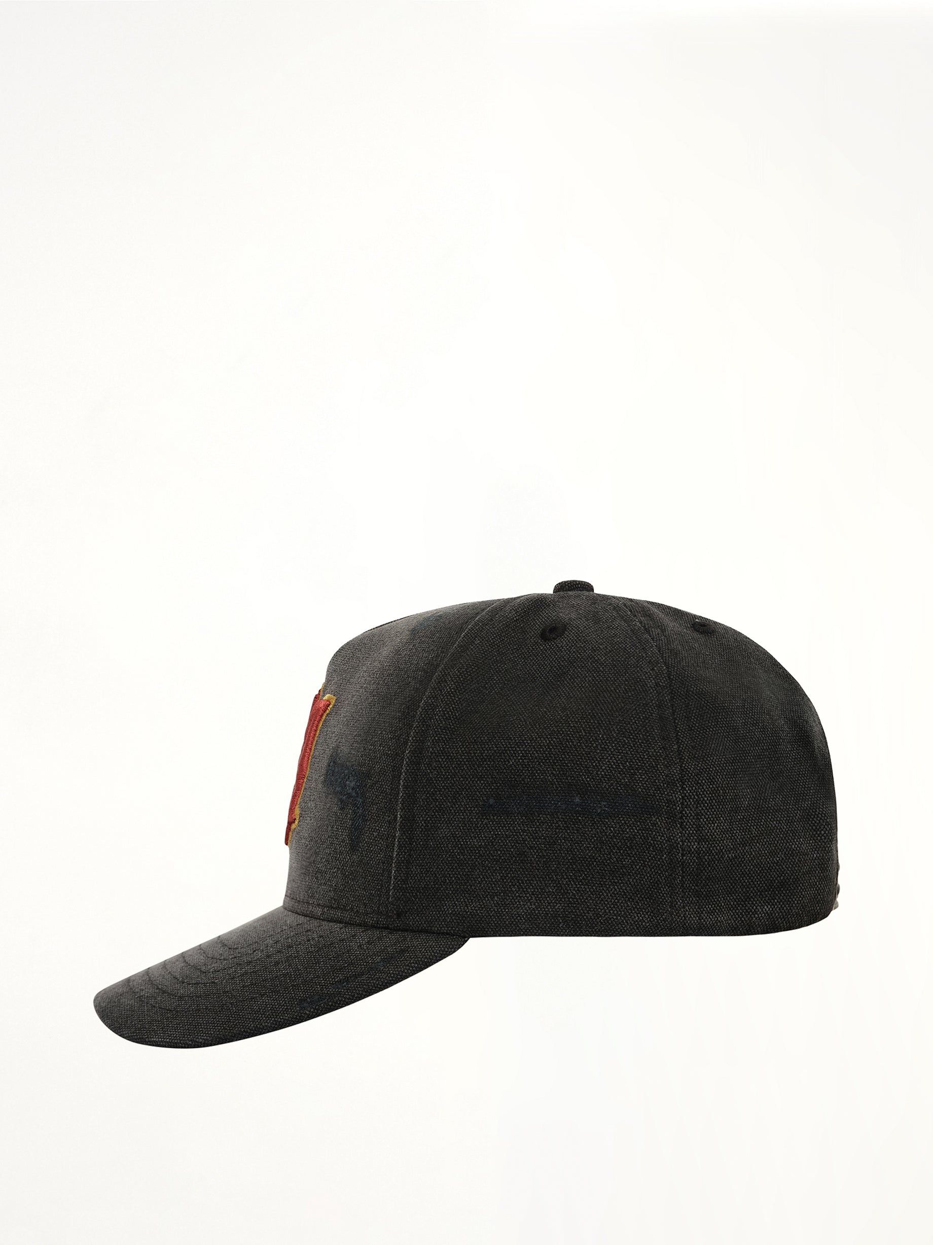 MA Distressed Outline Baseball Cap in Black