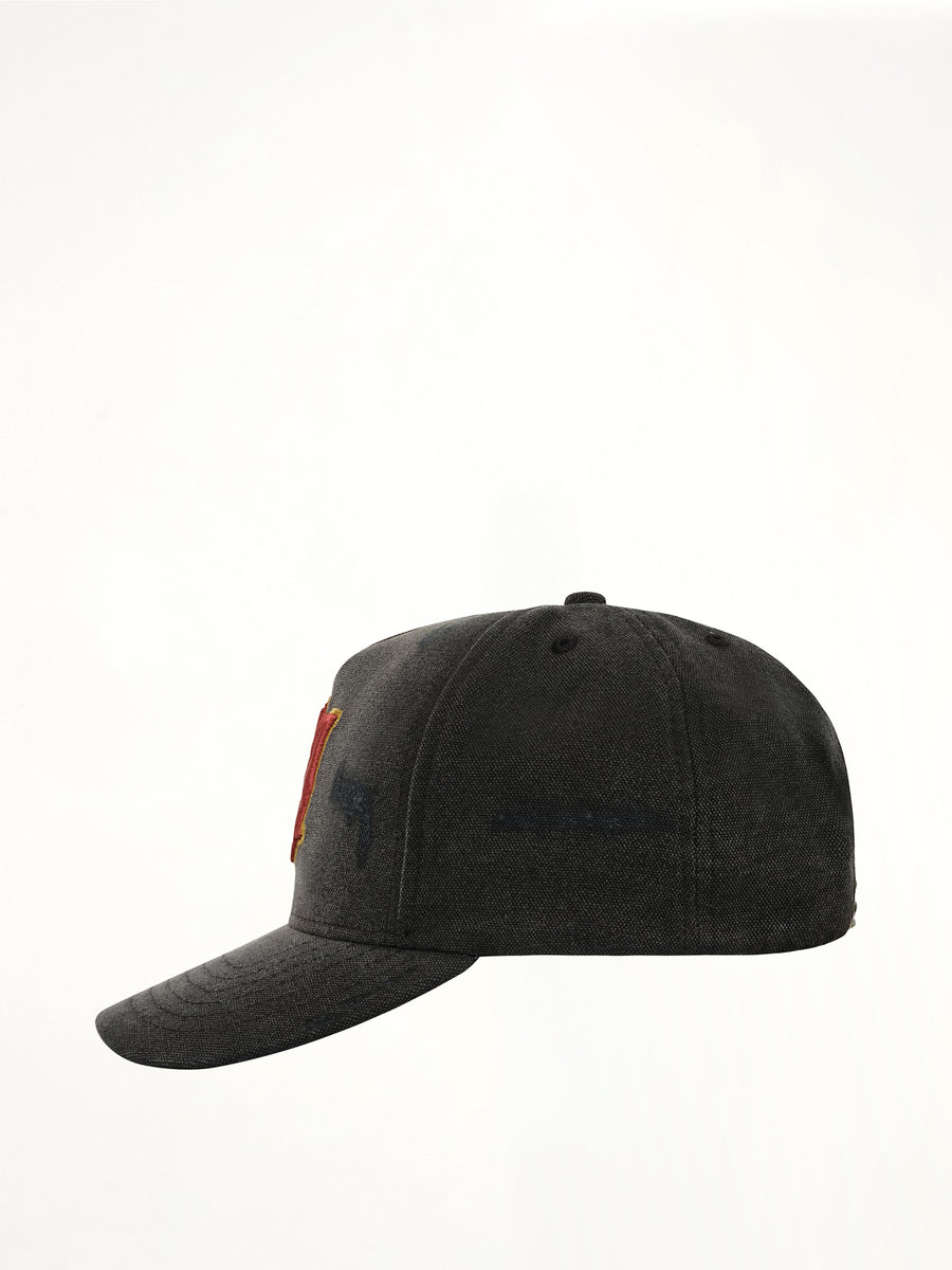 MA Distressed Outline Baseball Cap in Black