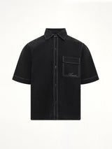 Script Linen Pocket Shirt in Black