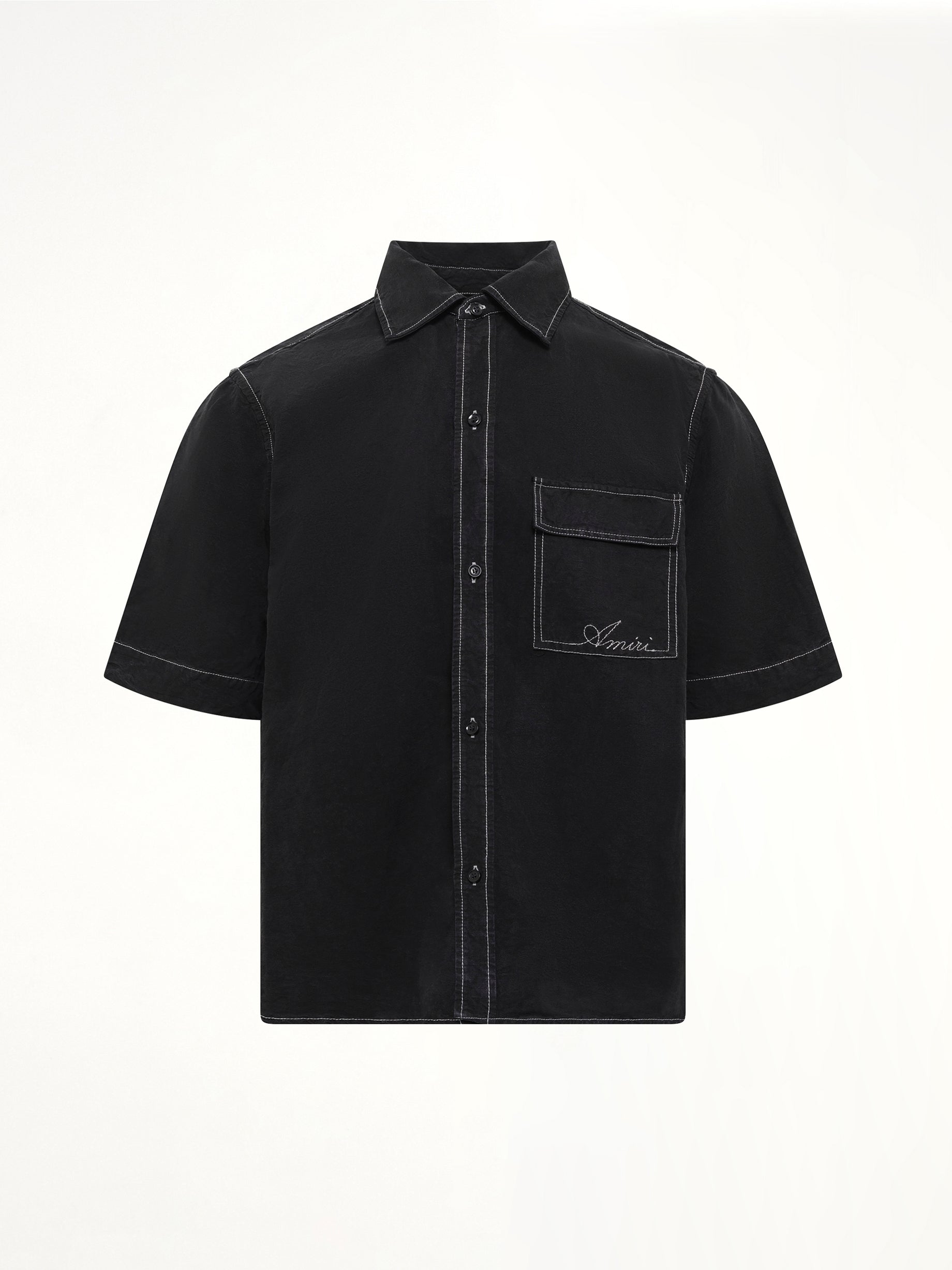 Script Linen Pocket Shirt in Black