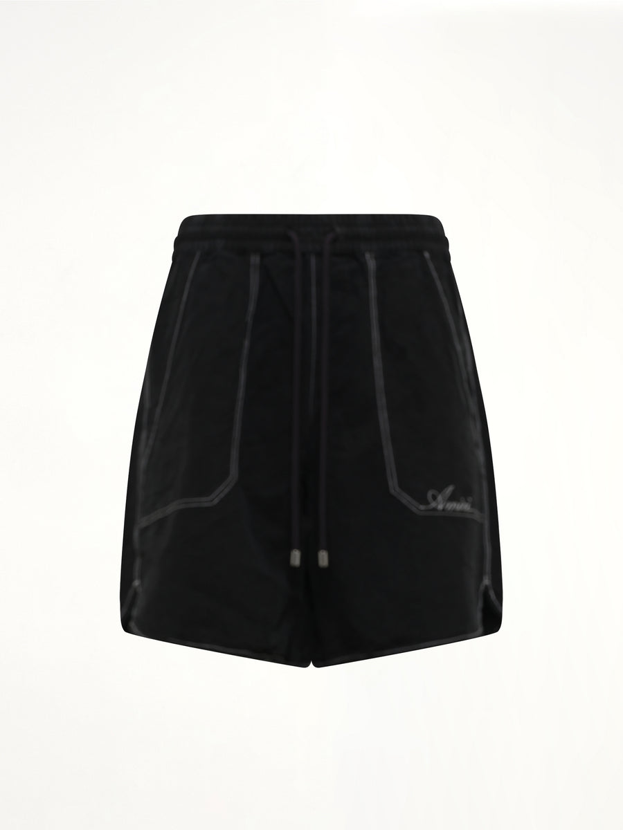 Script Linen Short in Black