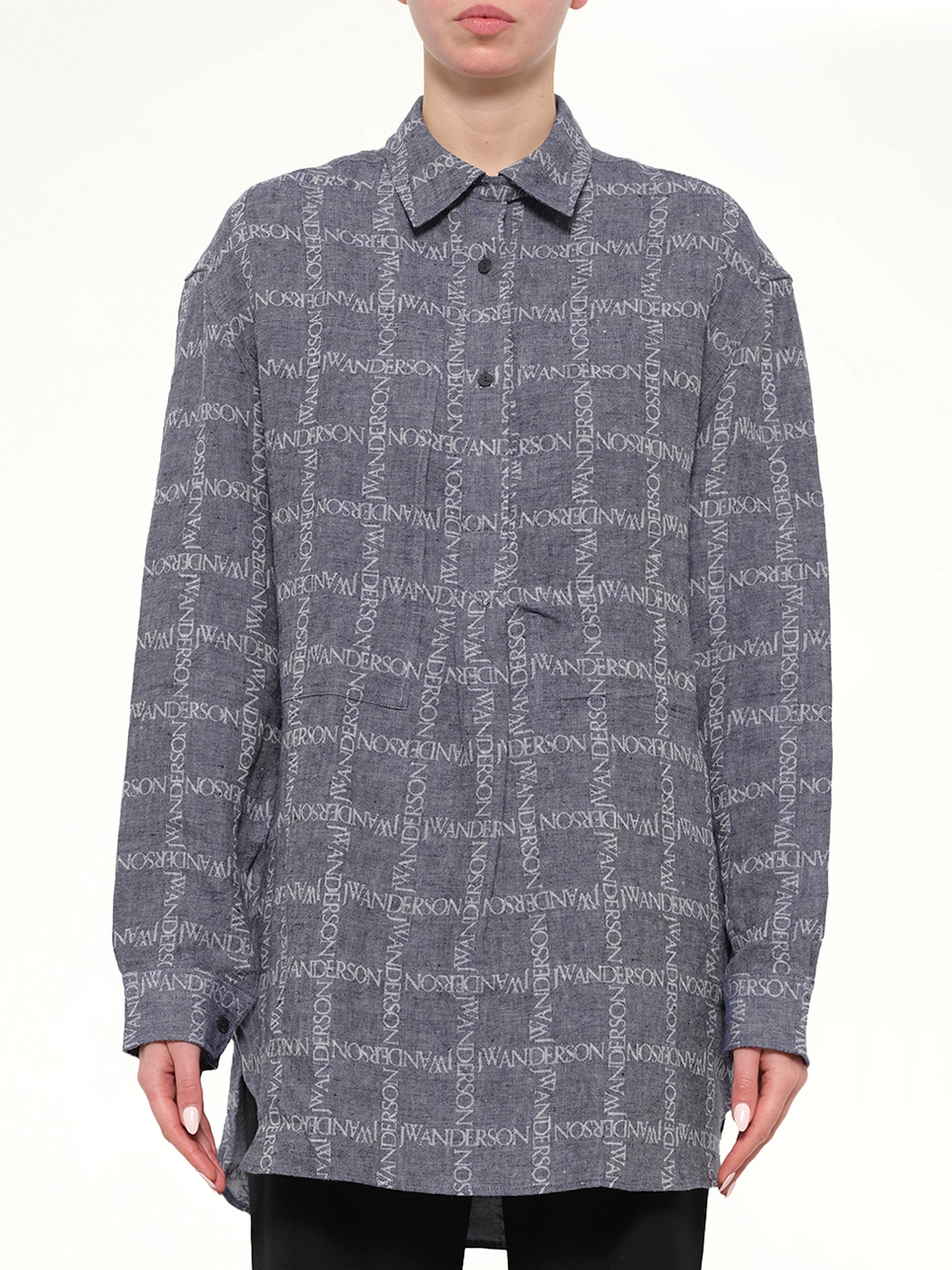 Logo Tunic Linen Shirt in Navy