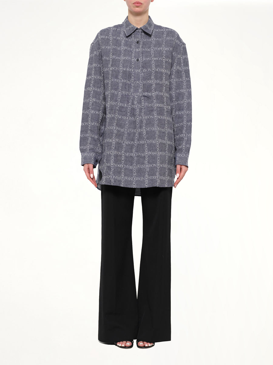 Logo Tunic Linen Shirt in Navy