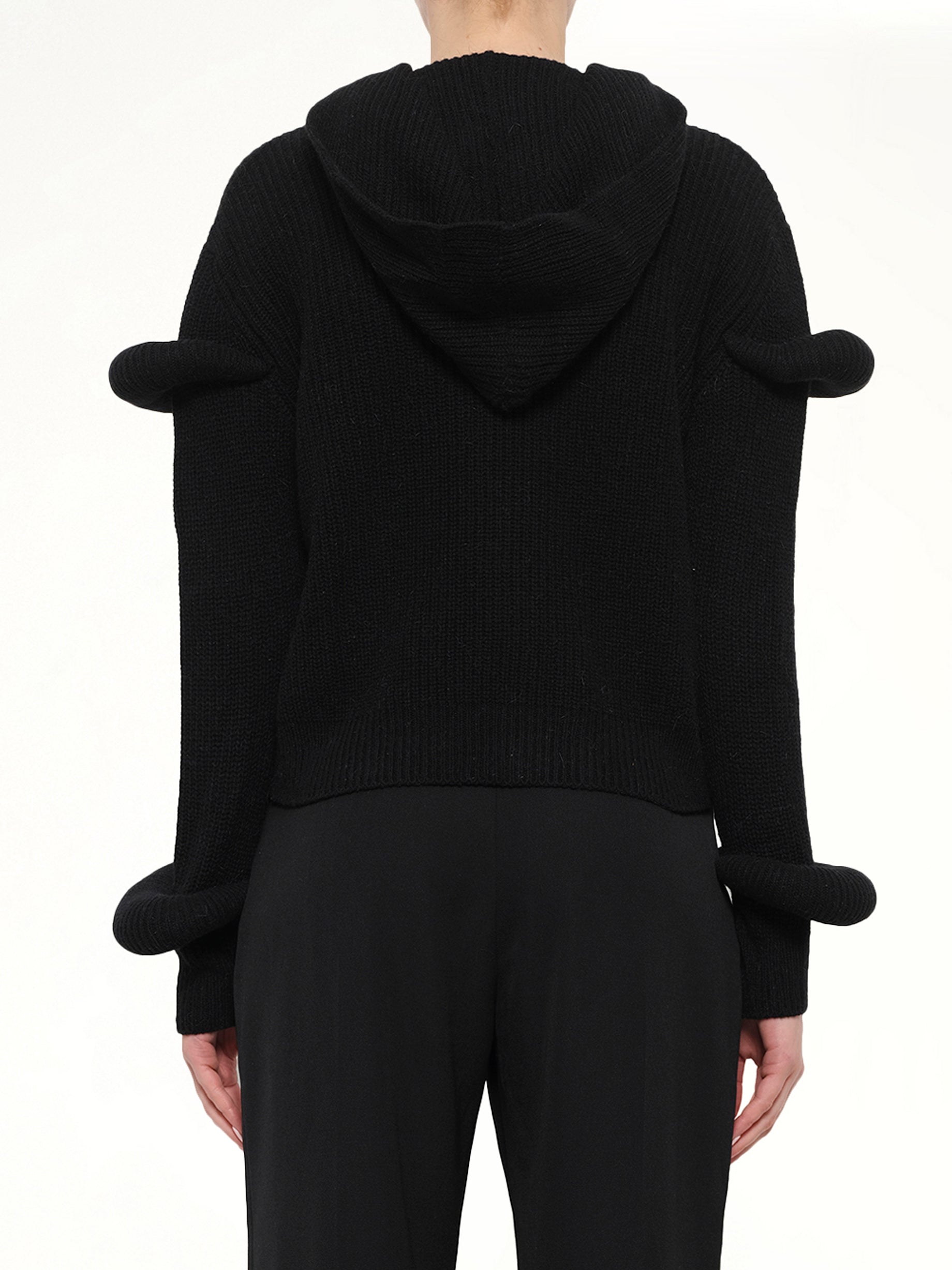 Rib Knit Hoodie in Black