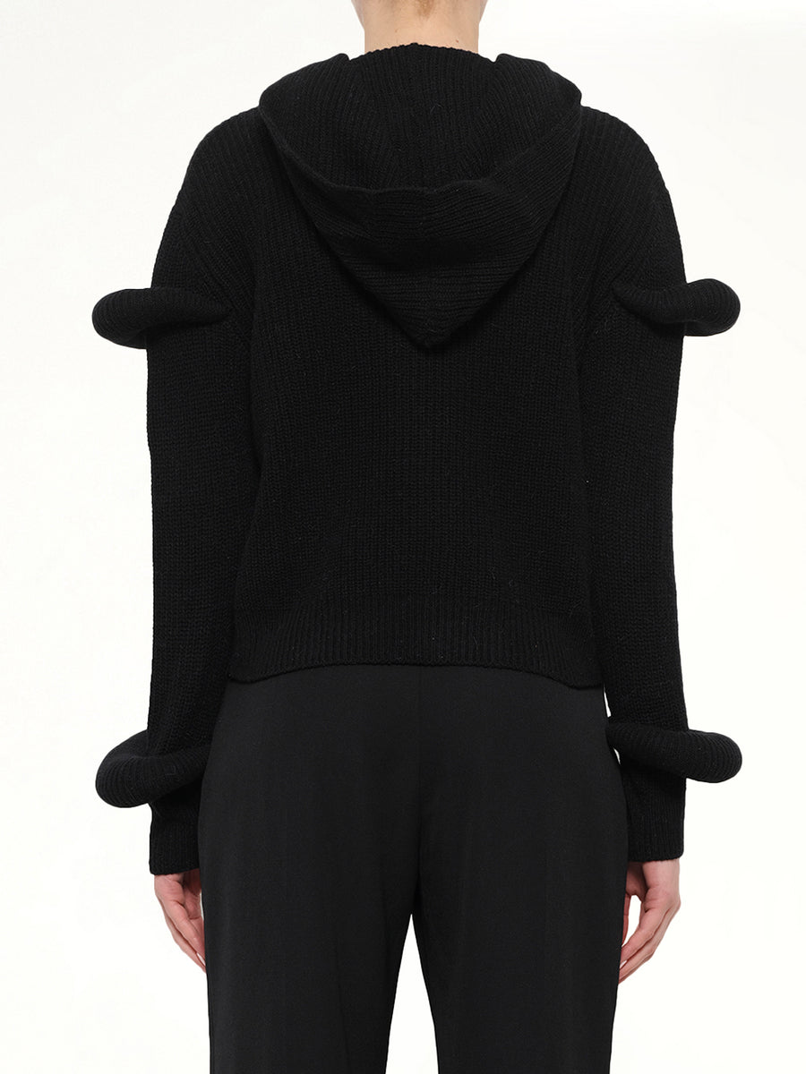 Rib Knit Hoodie in Black