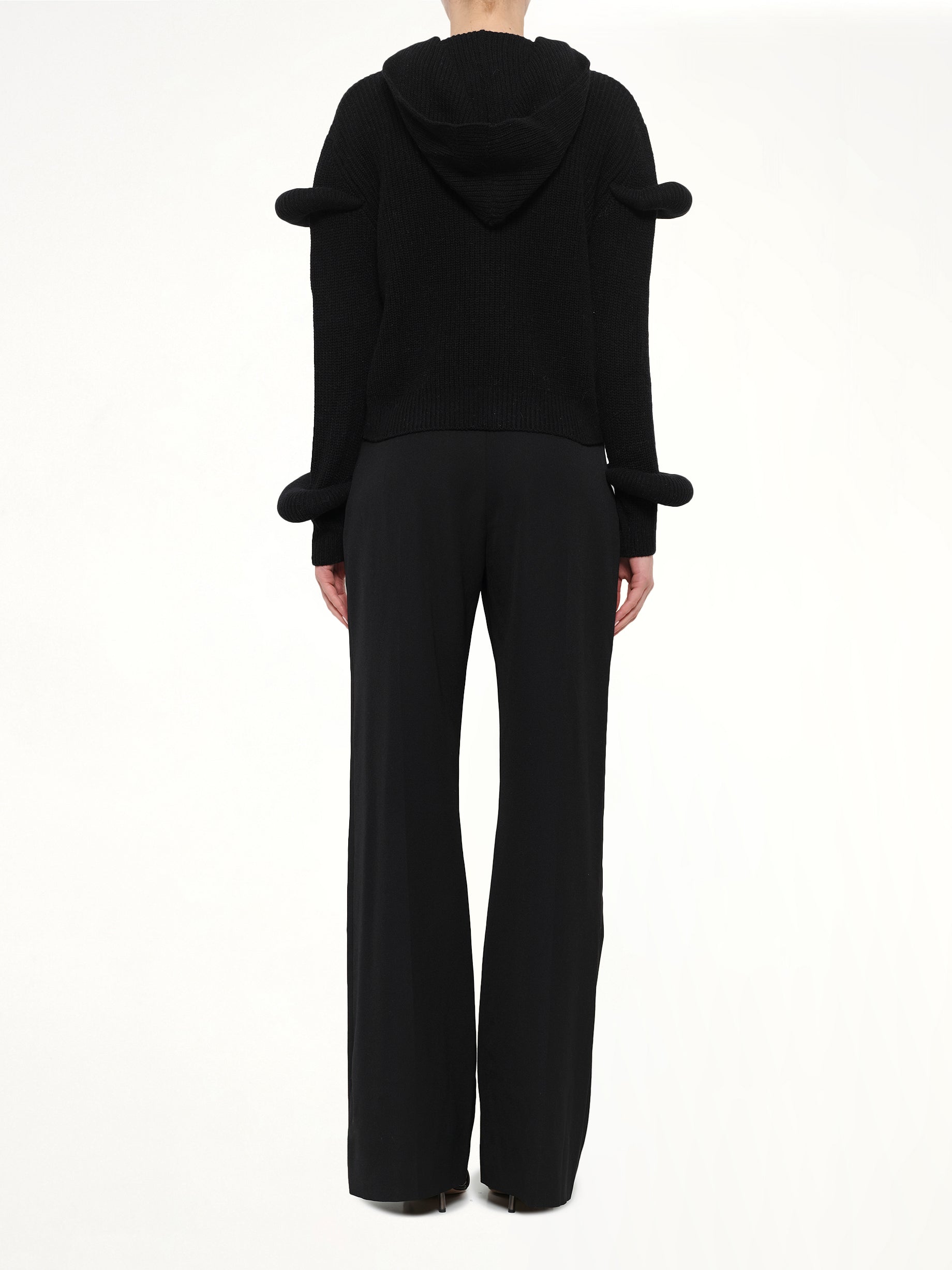 Rib Knit Hoodie in Black