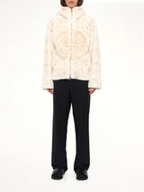 Carpet Print Faux Fur Hoodie in Beige