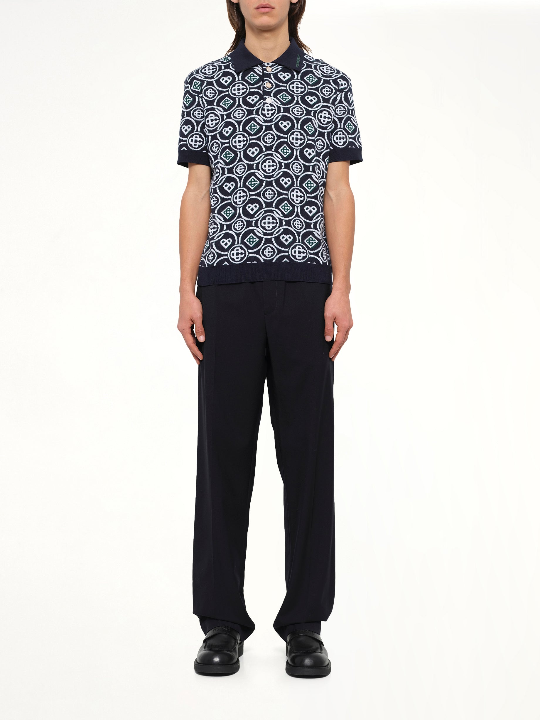 Cotton CC Monogram Polo Shirt in Black