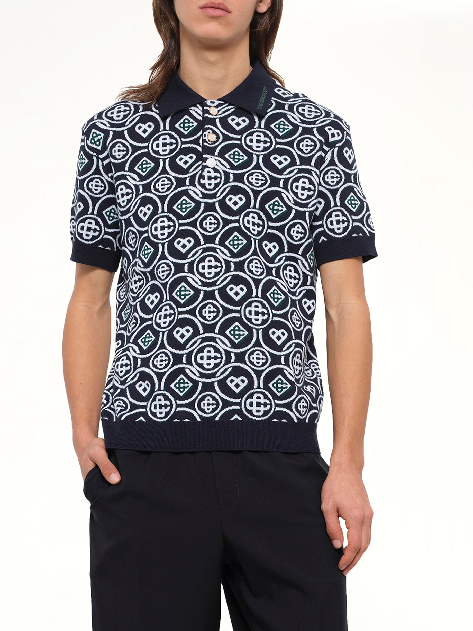 Cotton CC Monogram Polo Shirt in Black