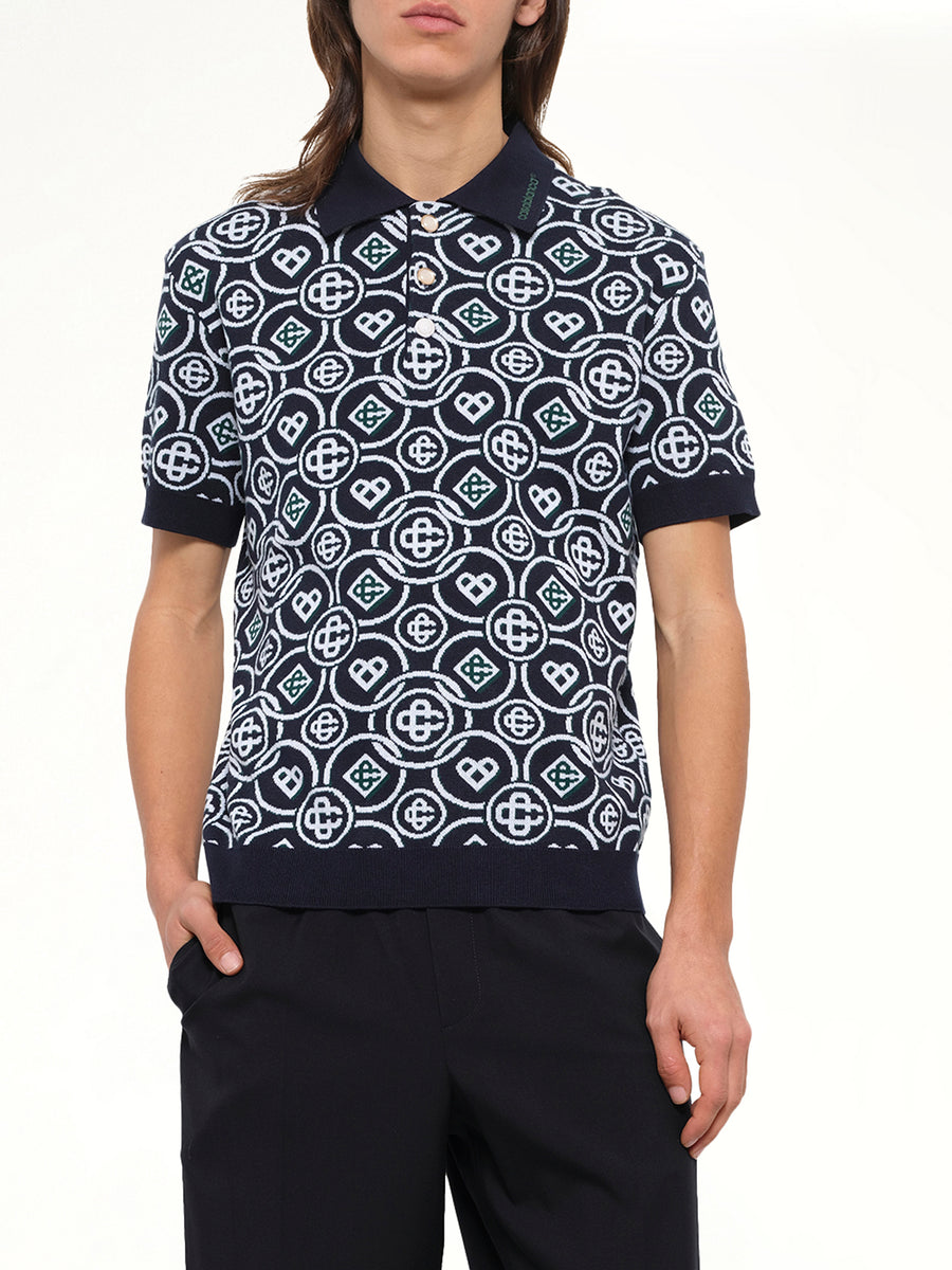 Cotton CC Monogram Polo Shirt in Black