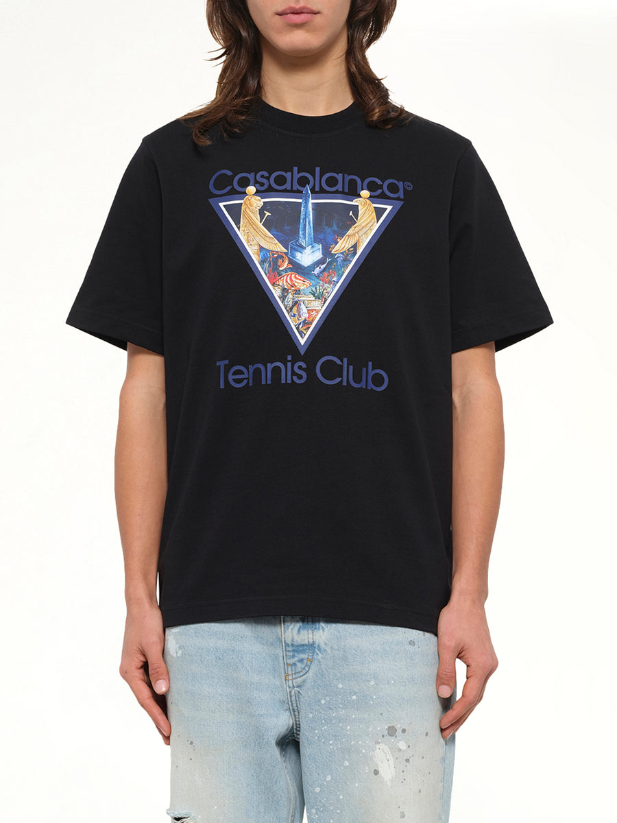 Monde Perdu Tennis Club Icon Printed Classic T-Shirt in Black