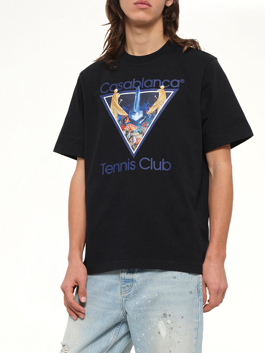 Monde Perdu Tennis Club Icon Printed Classic T-Shirt in Black