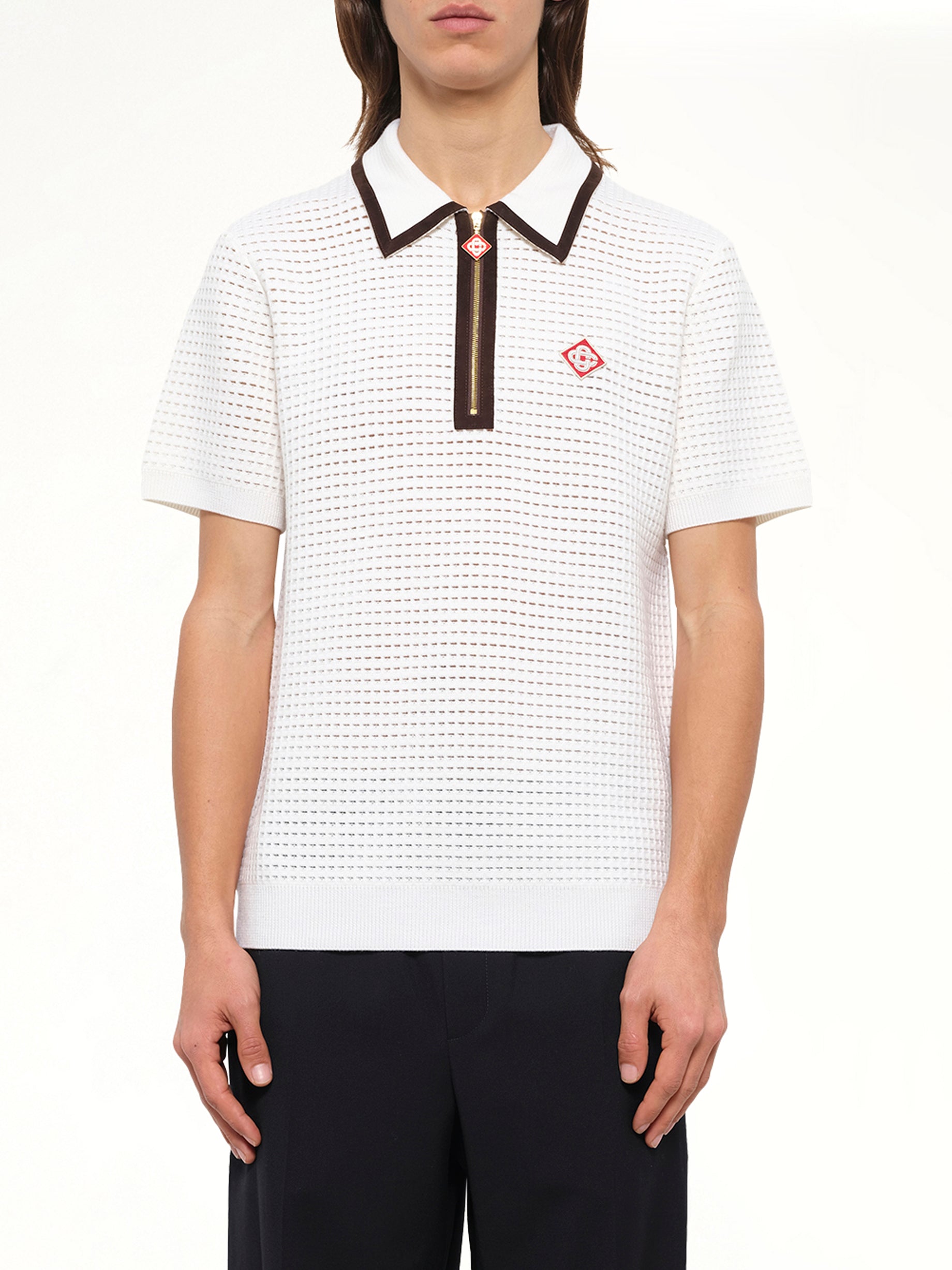 Waffle Stitch Polo Shirt in White