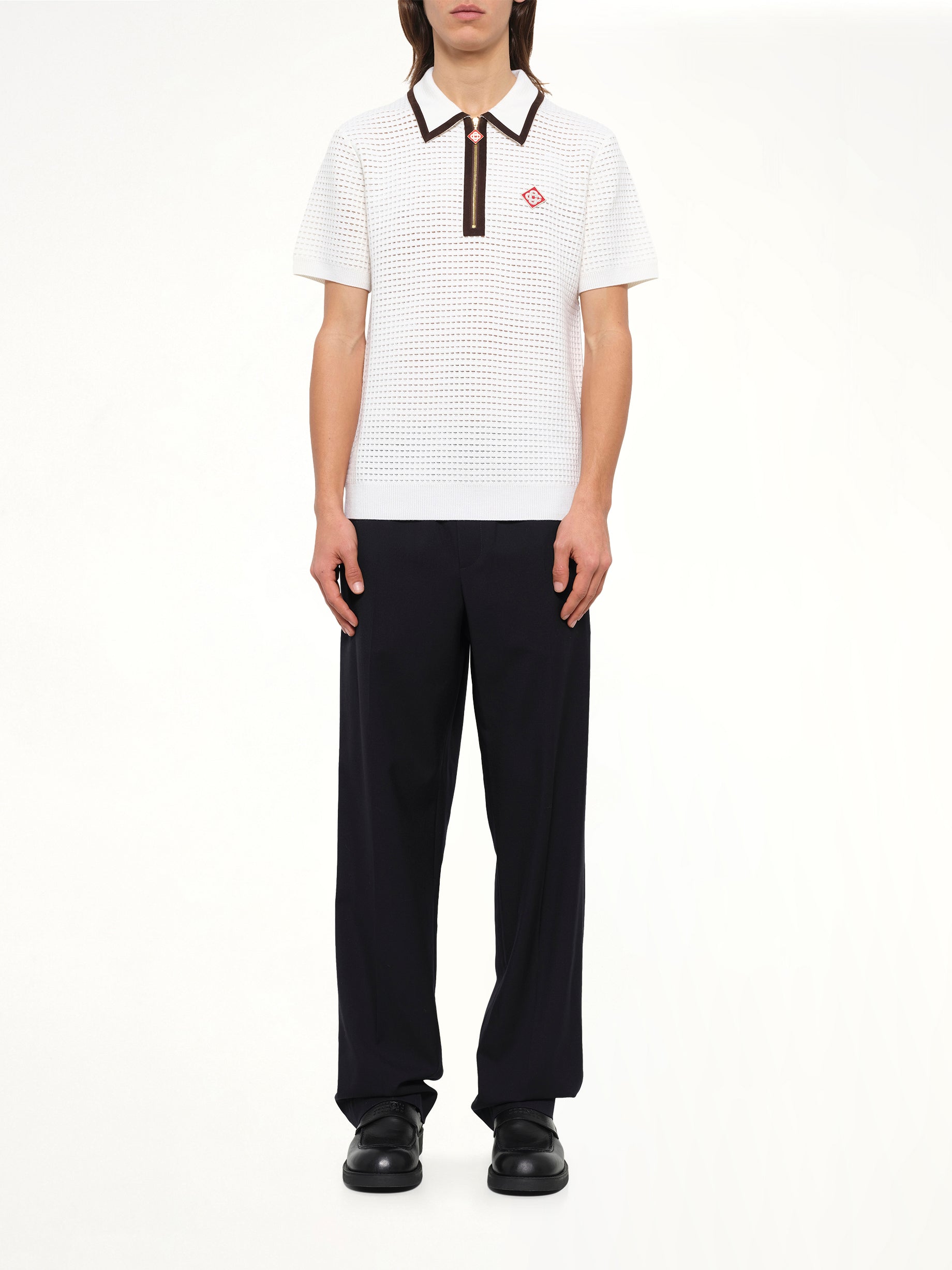 Waffle Stitch Polo Shirt in White