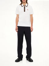 Waffle Stitch Polo Shirt in White
