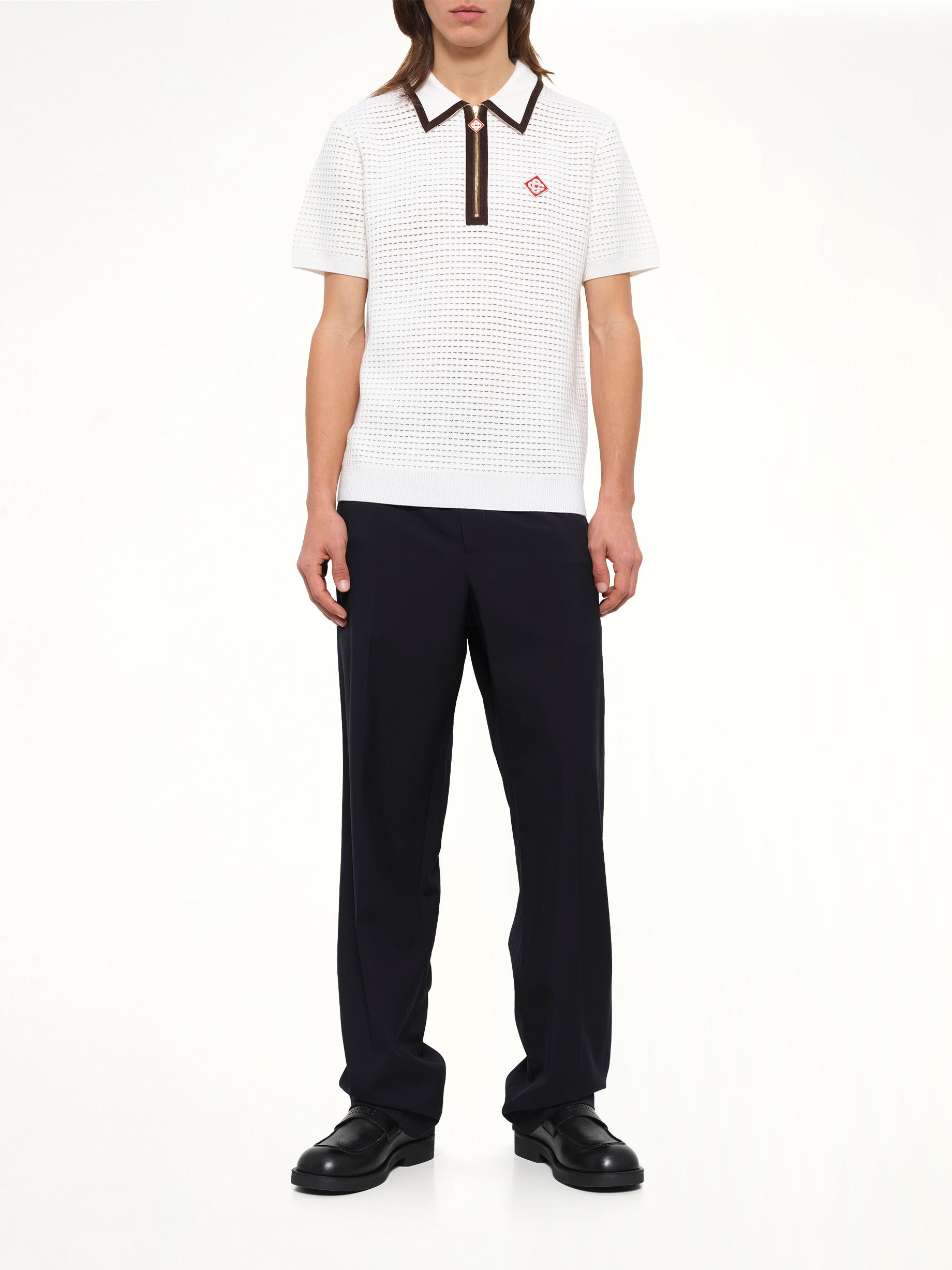Waffle Stitch Polo Shirt in White