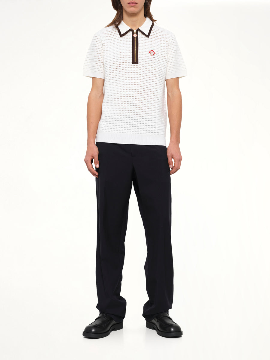 Waffle Stitch Polo Shirt in White